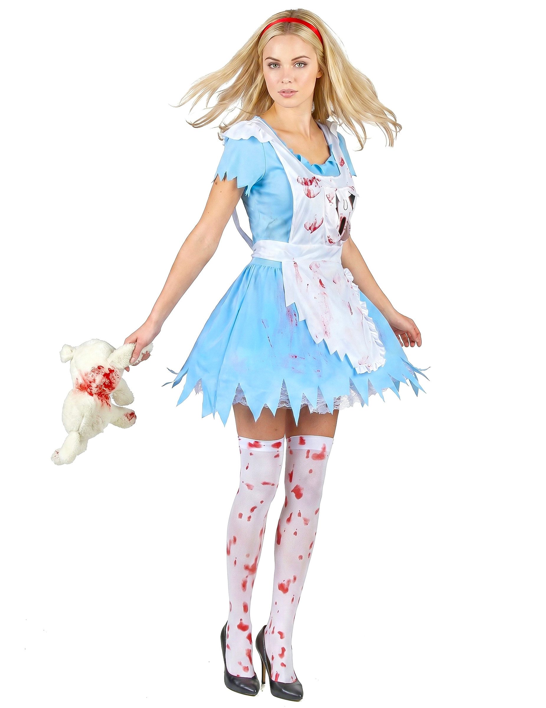 JADEO Kostüm Alice-Horrorkostüm Halloween-Damenkostüm blau-weiss
