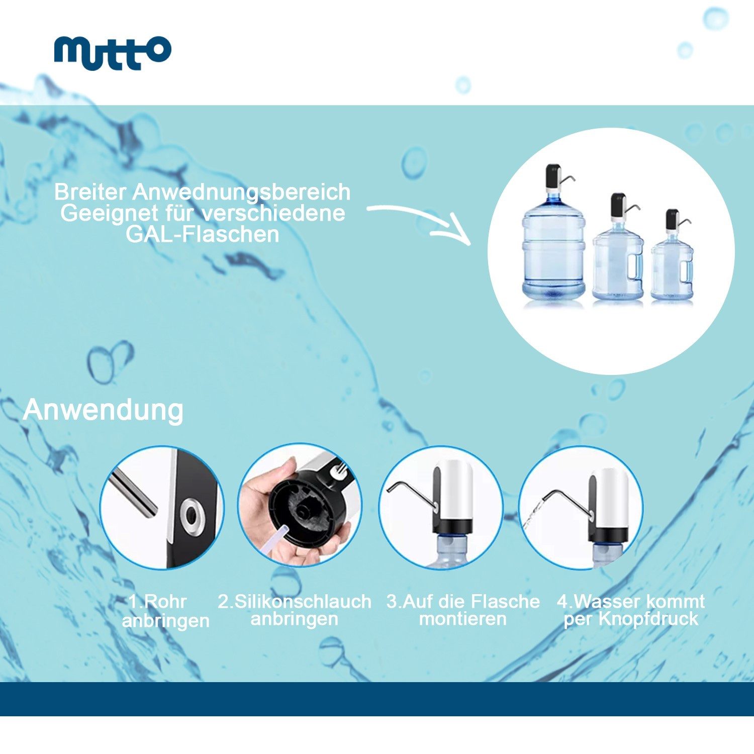 Mutto Wasserpumpe Mutto Premium Quellwasser Weich, 19 Liter inkl. Pumpe (2-tlg)