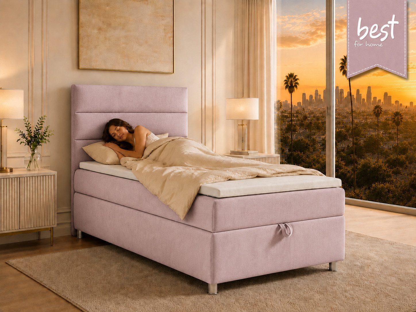 Best for Home Boxspringbett Trinity K-4 Single 5cm Topper Bonell Bettkasten (Einzelbett, Polsterbett mit gepolstertes Kopfteil, Jugendbett, Kinderbett versch. Größen, 1-St., 70x200 80x200 90x200 100x200 cm), Stauraum; ergonomischer Schlafkomfort; modernes Design