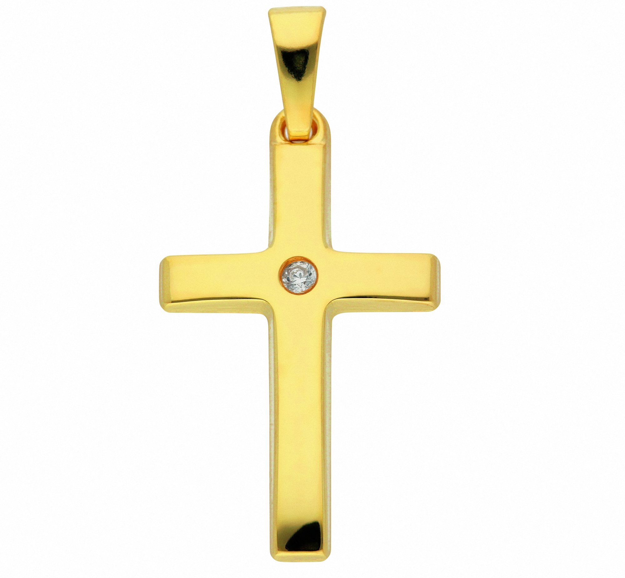 Adelia´s Kette mit Anhänger 333 Gold Kreuz Anhänger mit Zirkonia, Schmuckset  - Set mit Halskette, Anhänger - gefertigt aus: 8 Karat ( 333 ) Gelbgold