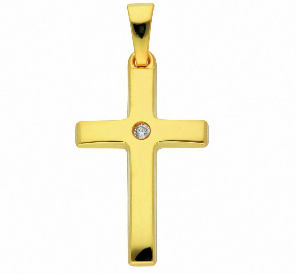 Adelia´s Kette mit Anhänger 333 Gold Kreuz Anhänger mit Zirkonia, Schmuckset  - Set mit Halskette, Anhänger - gefertigt aus: 8 Karat ( 333 ) Gelbgold