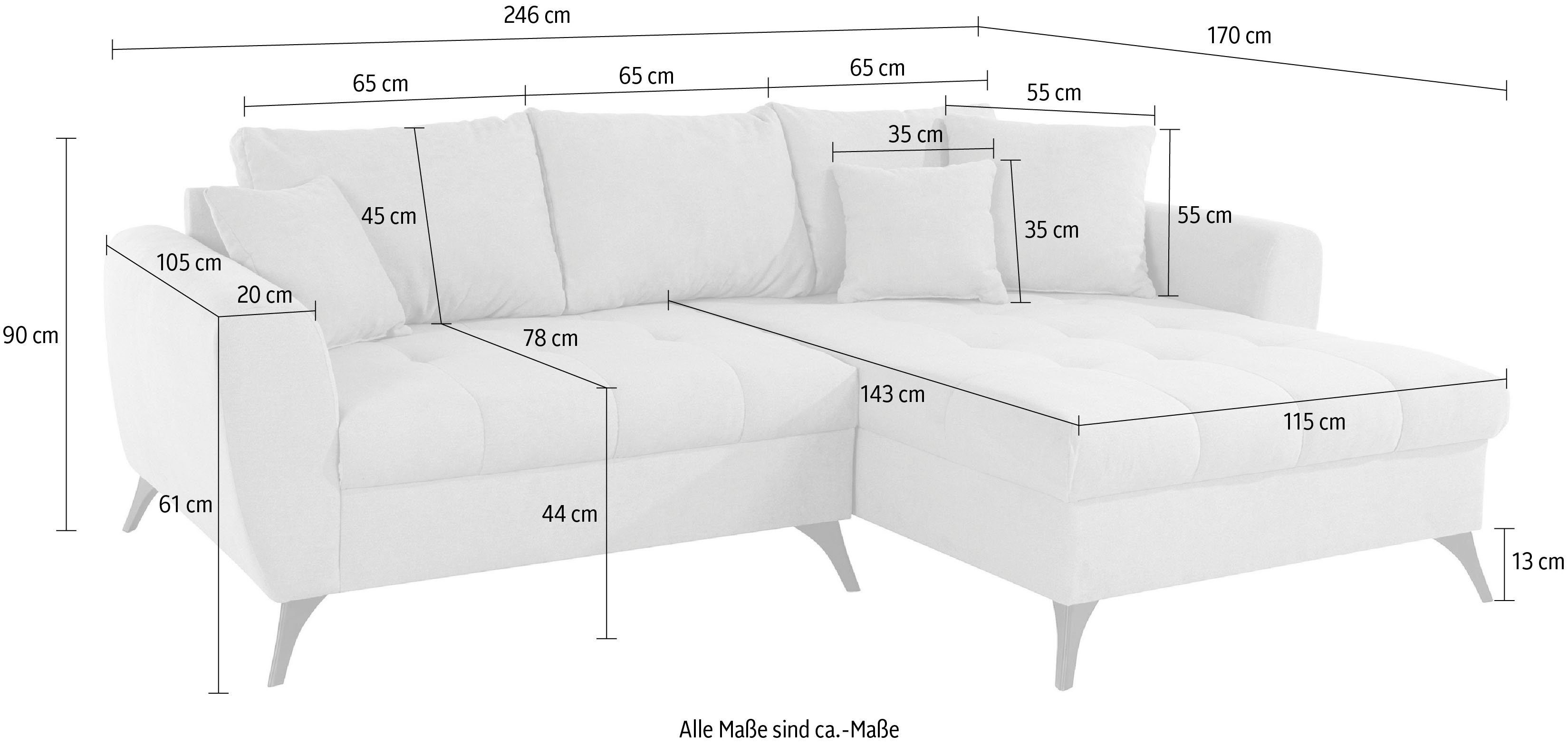 INOSIGN Ecksofa lose Kissen Lörby, mit Steppung feine clean-Bezug, auch Aqua im Sitzbereich