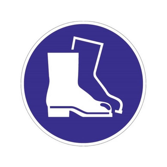 PROMAT Hinweisschild Folie Fußschutz benutzen D.200mm blau/weiß ASR A1.3 DIN EN ISO 7010