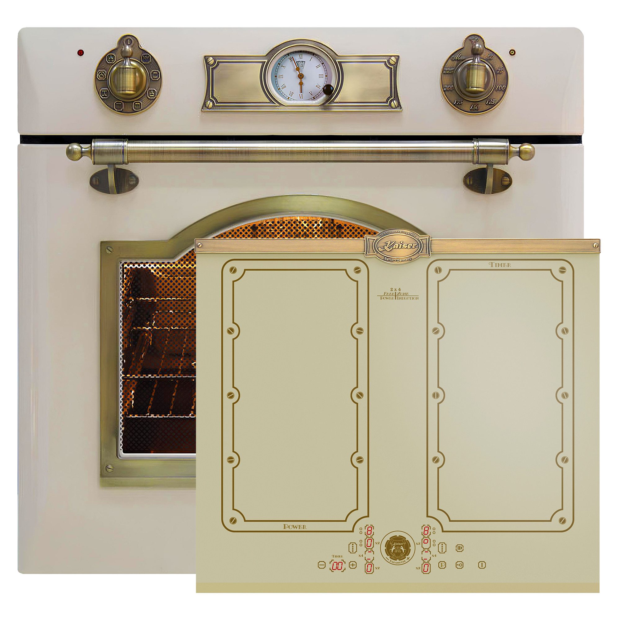 Kaiser Küchengeräte Backofen-Set Herd Set Autark Elektro Einbaubackofen, 60 cm,Teleskop-System, 67L, 8 Funktionen mit Induktionskochfeld 60 cm FREE ZONE mit 2 FLEX Induktions-Zonen EH 6355 ElfEm+KCT 6192 FI ElfEm, mit 1-fach-Teleskopauszug