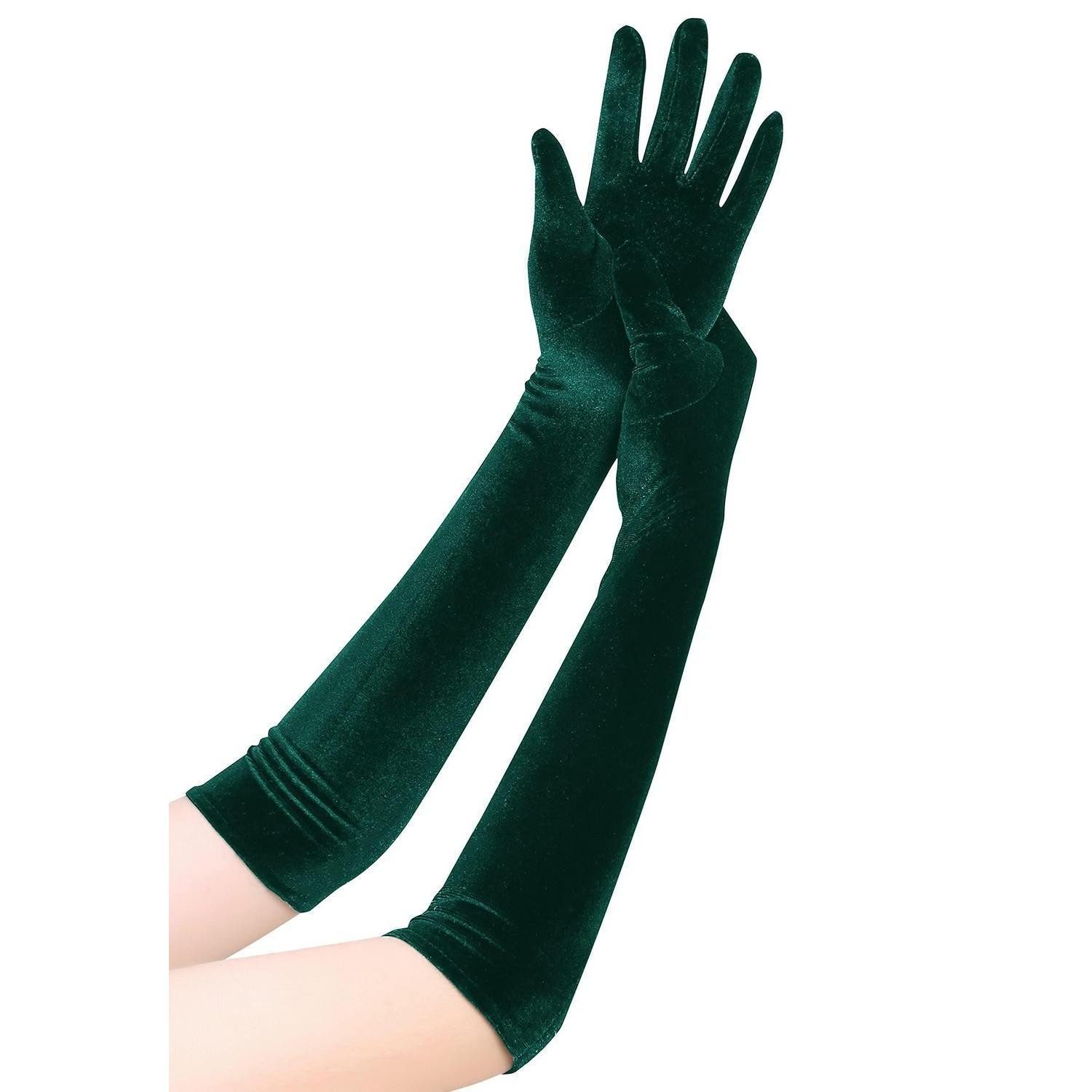 LuxusKollektion Abendhandschuhe Damen Samt Handschuhe 1920er Dunkelgrün (1-St)