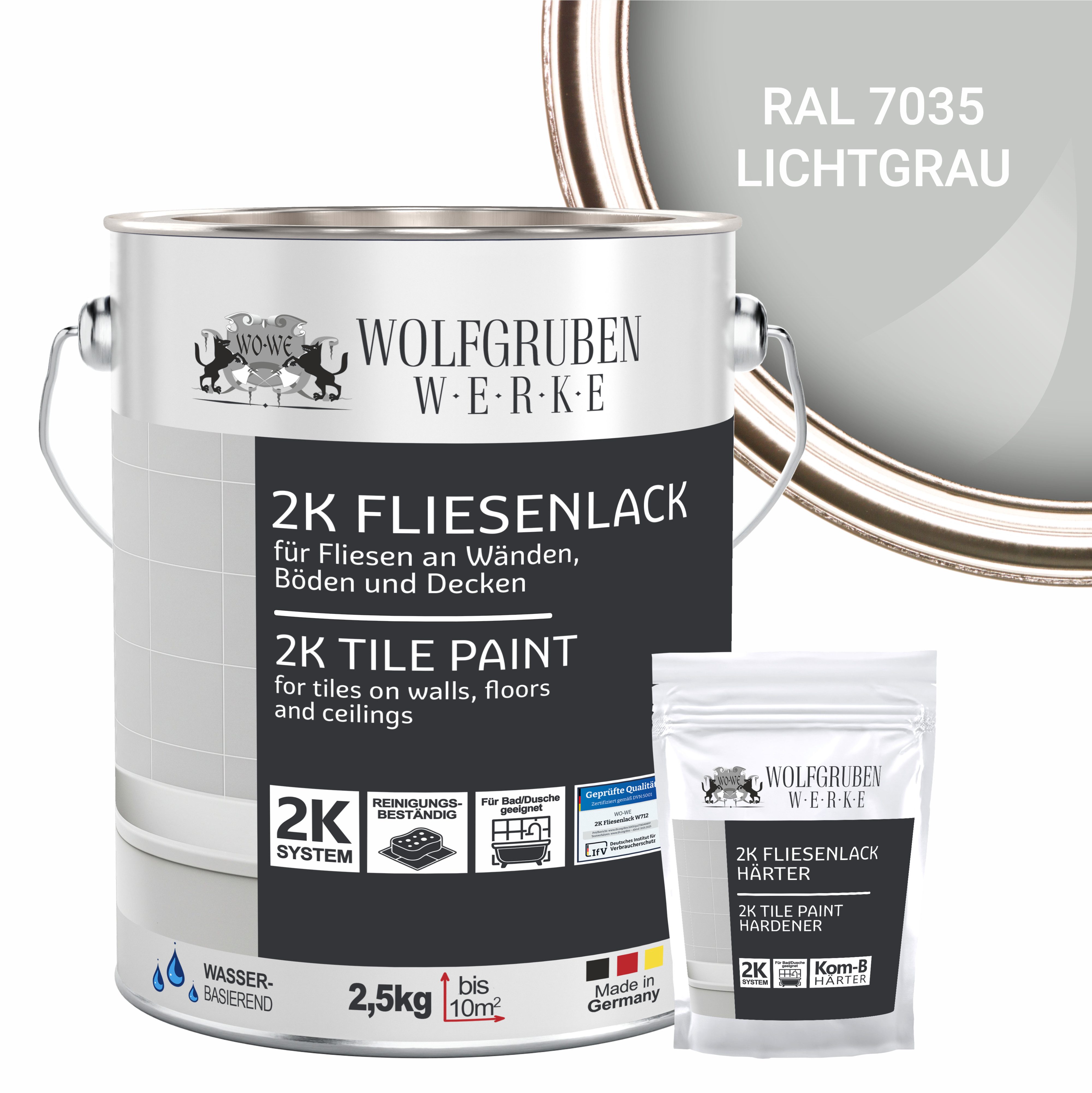 WO-WE Fliesenlack 2K Fliesenfarbe Fliesen Lack Bodenfliesen W712, 2,5-20Kg, MATT, Epoxidharz