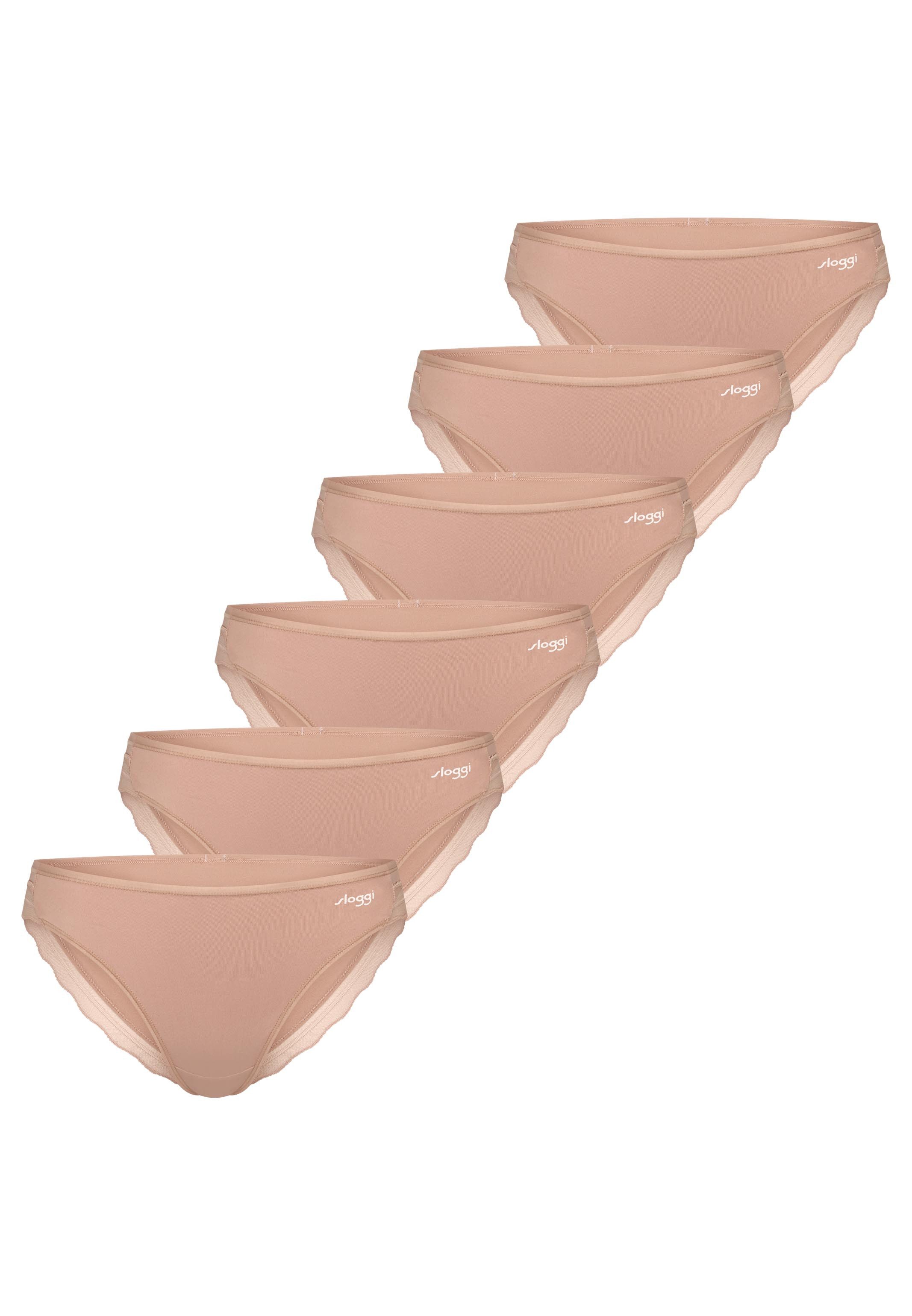 sloggi Taillenslip 6er Pack Go Blush (Spar-Set, 6-St) Taillen Slip - Atmungsaktiv - Feminine Spitze mit Bogenkante