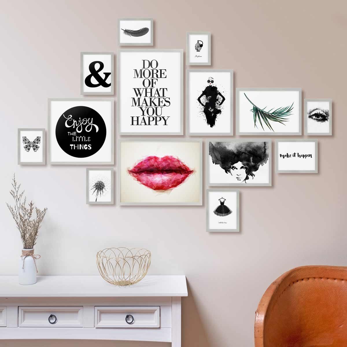 PHOTOLINI Bilderrahmen 14er Set Modern Schmal 10x15 bis 30x40 cm