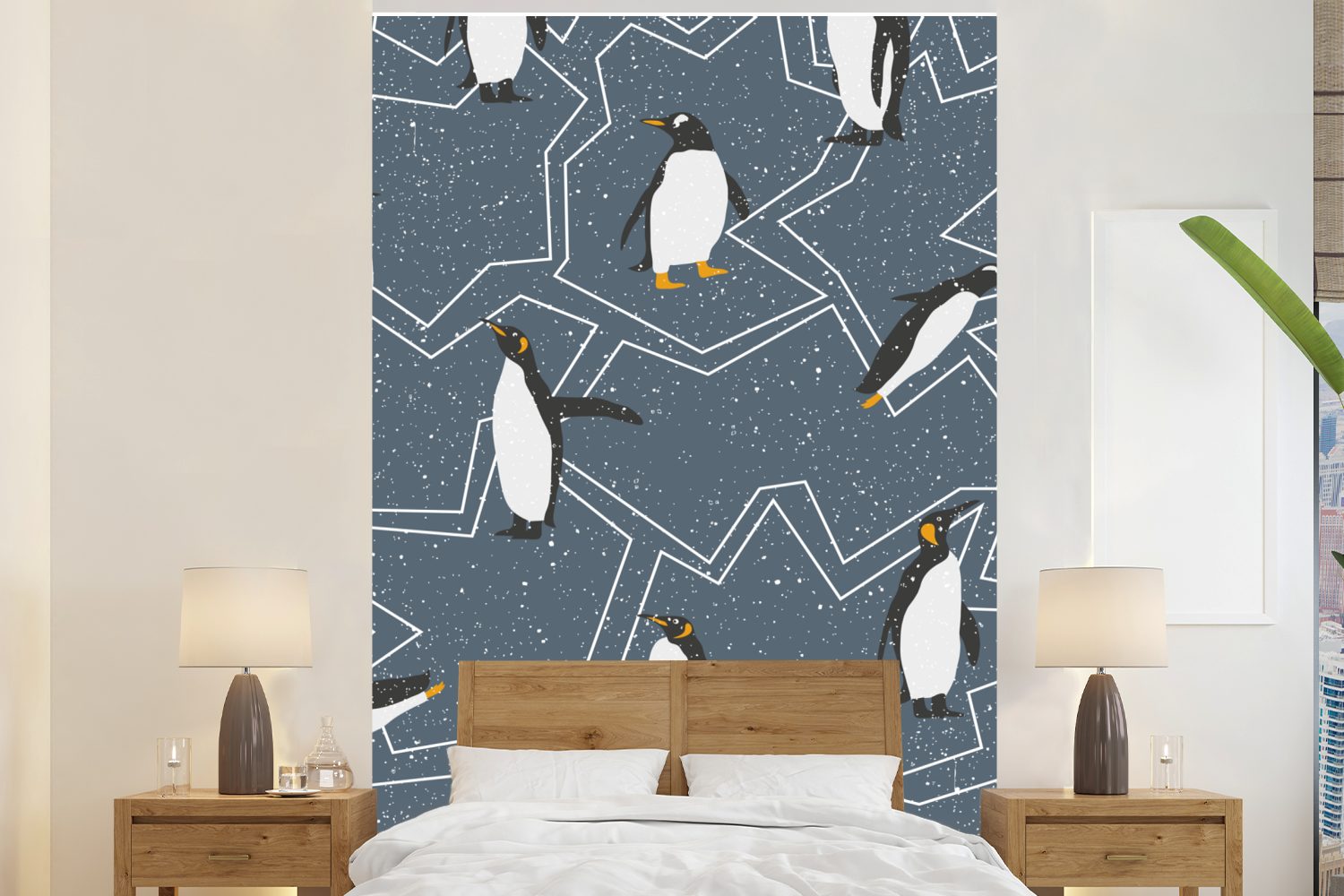 MuchoWow Fototapete Pinguin - Muster - Schnee, Matt, bedruckt, (3 St), Montagefertig Vinyl Tapete für Wohnzimmer, Wandtapete