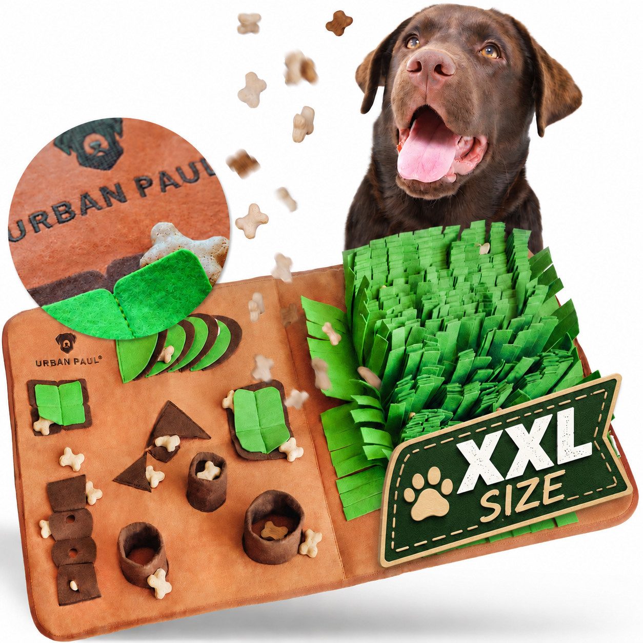 URBAN PAUL Tier-Intelligenzspielzeug Schnüffelteppich für Hunde - FIELD, Robustes Material - Extra groß mit 9 Verstecken