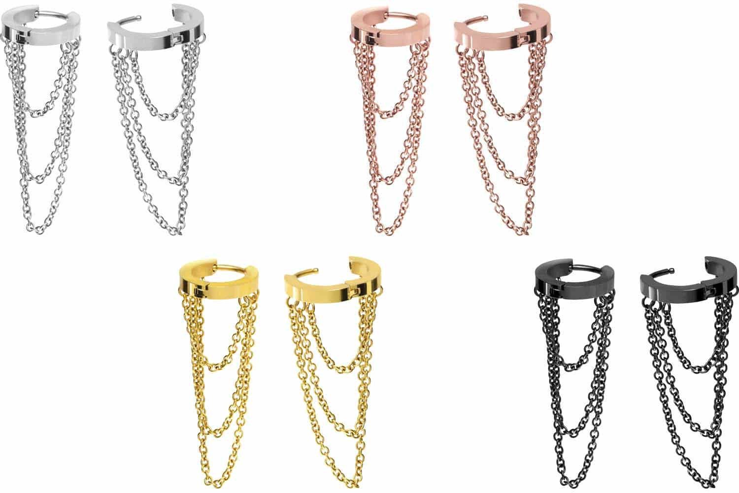 PIERCINGLINE Single-Ohrstecker Chirurgenstahl Ohrclicker 3 KETTEN (Clicker, günstig online kaufen