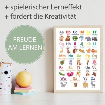 Tigerlino Poster 4er Set ABC, Zahlen, Formen, Farben Lernposter Kinderzimmer Alphabet