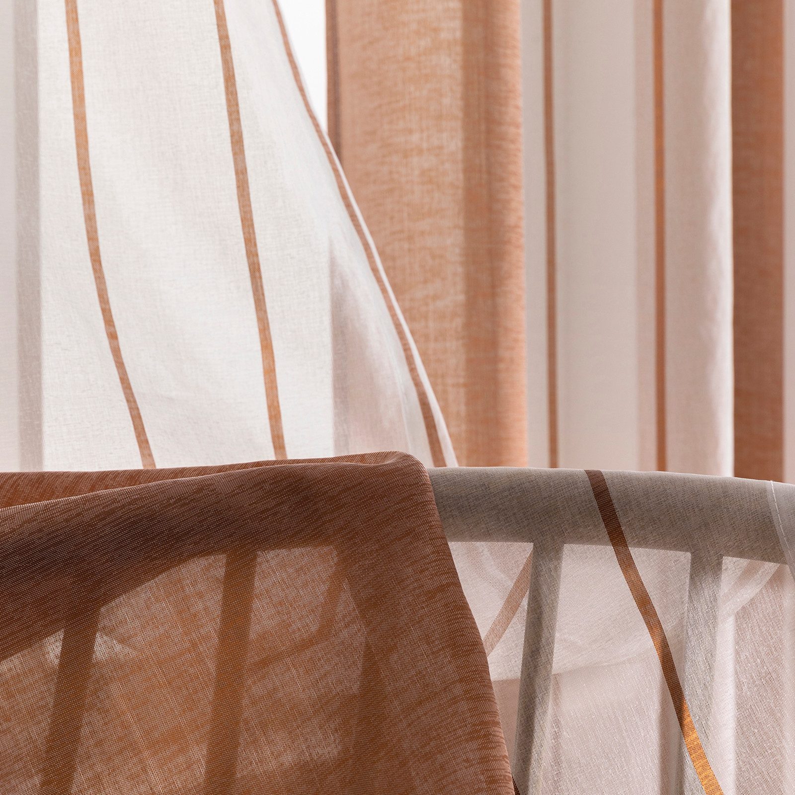 Jibenhome Schiebegardine 2 Stück Vorhang Gestreifter,Ösen Gardine,Voile Fensterschal, Transparente Scheibengardine – Bild 5 von 5