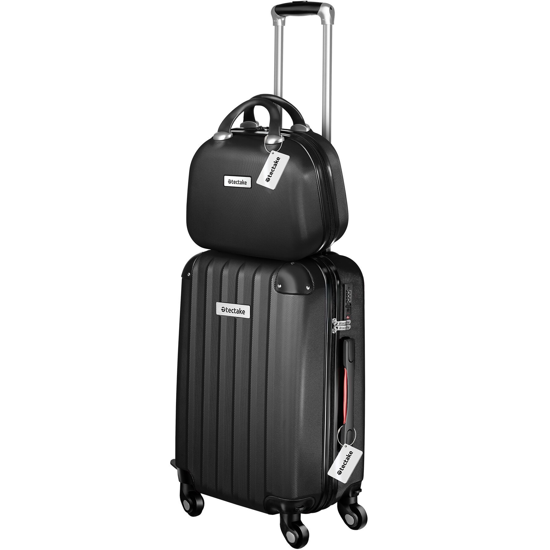 tectake Trolley Hartschalenkoffer-Set 9-teilig mit Kofferwaage und TSA-Zahlenschloss, 4 Rollen, mit Teleskopgriff, 360° drehbare, abnehmbare Rollen, abteilbar