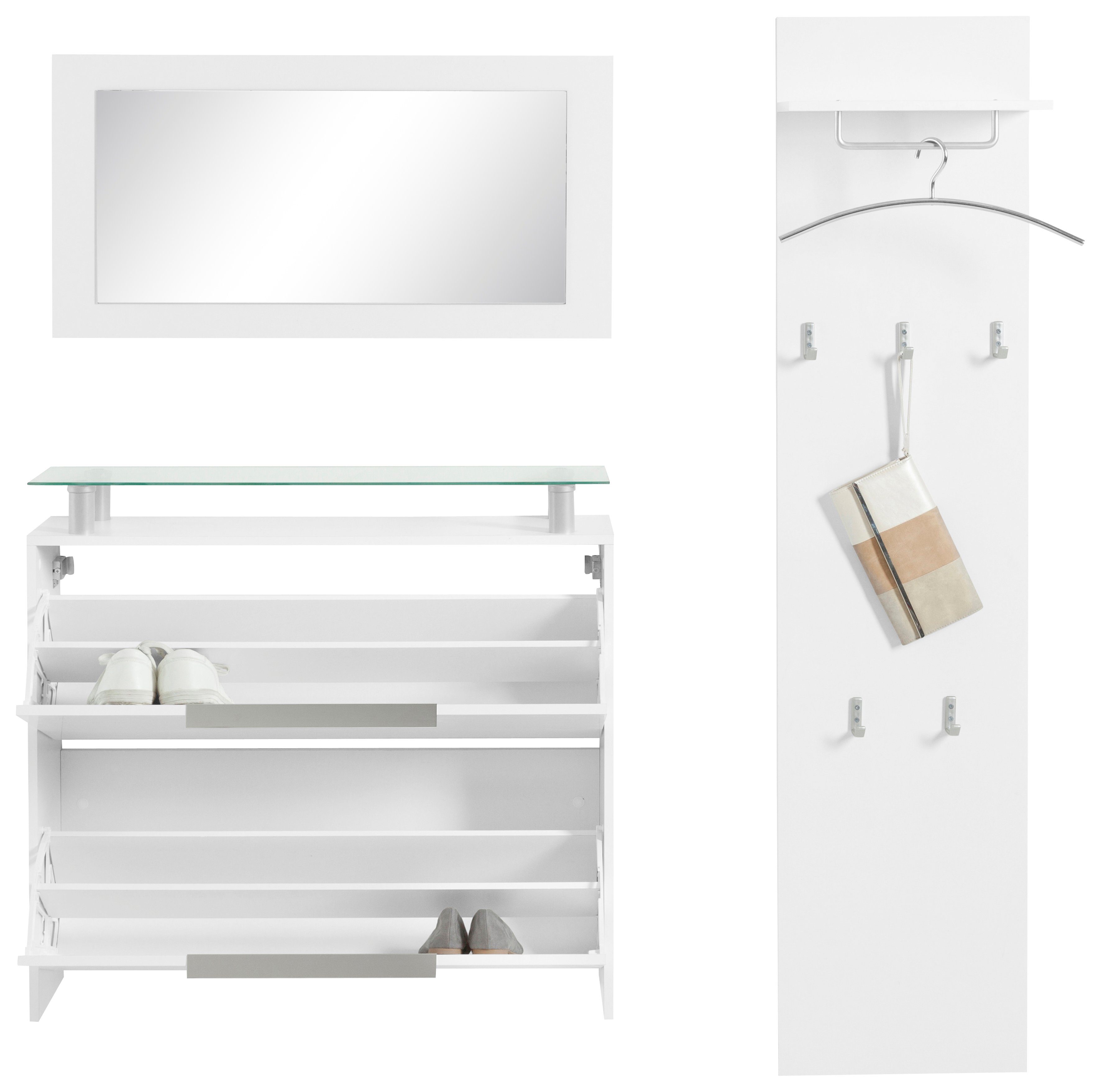 borchardt Möbel Garderoben-Set Rena mit Schuhschrank, Paneel und Spiegel, mit Glasablage – Bild 4 von 5