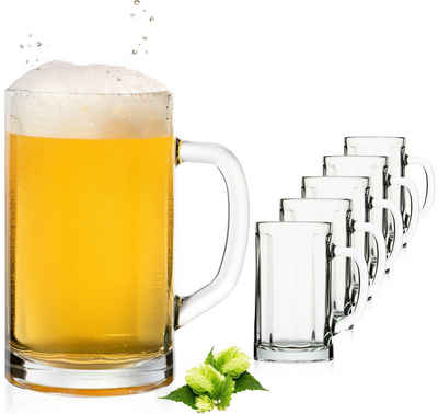 PLATINUX Bierglas »Bierseidel«, Glas, mit Henkel Set 6-Teilig 300ml (max. 350ml) Bierkrug Maßkrug Bierkrüge Biergläser