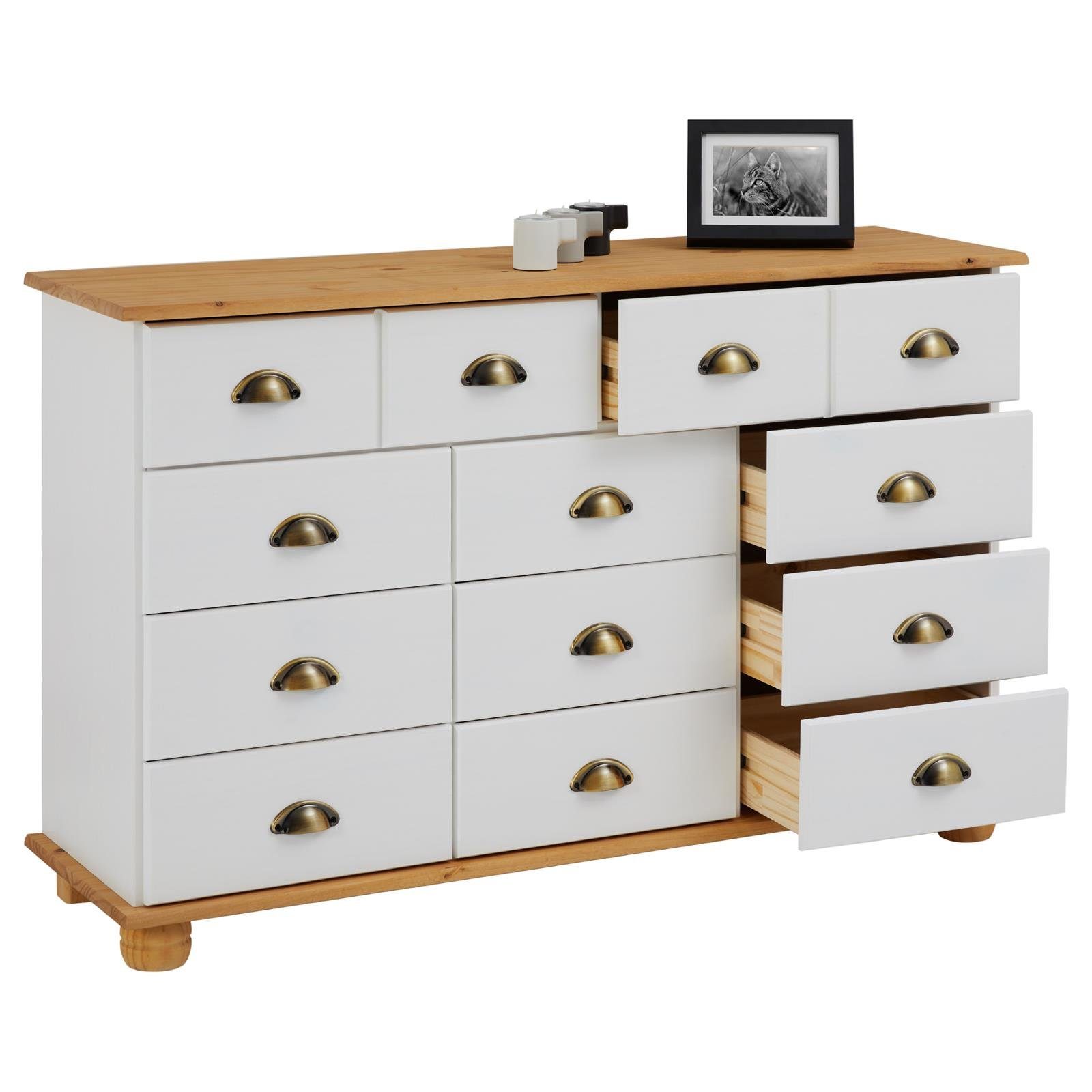IDIMEX Kommode COLMAR, Schubladenkommode mit Muschelgriff, Sideboard Massivholz weiß/braun