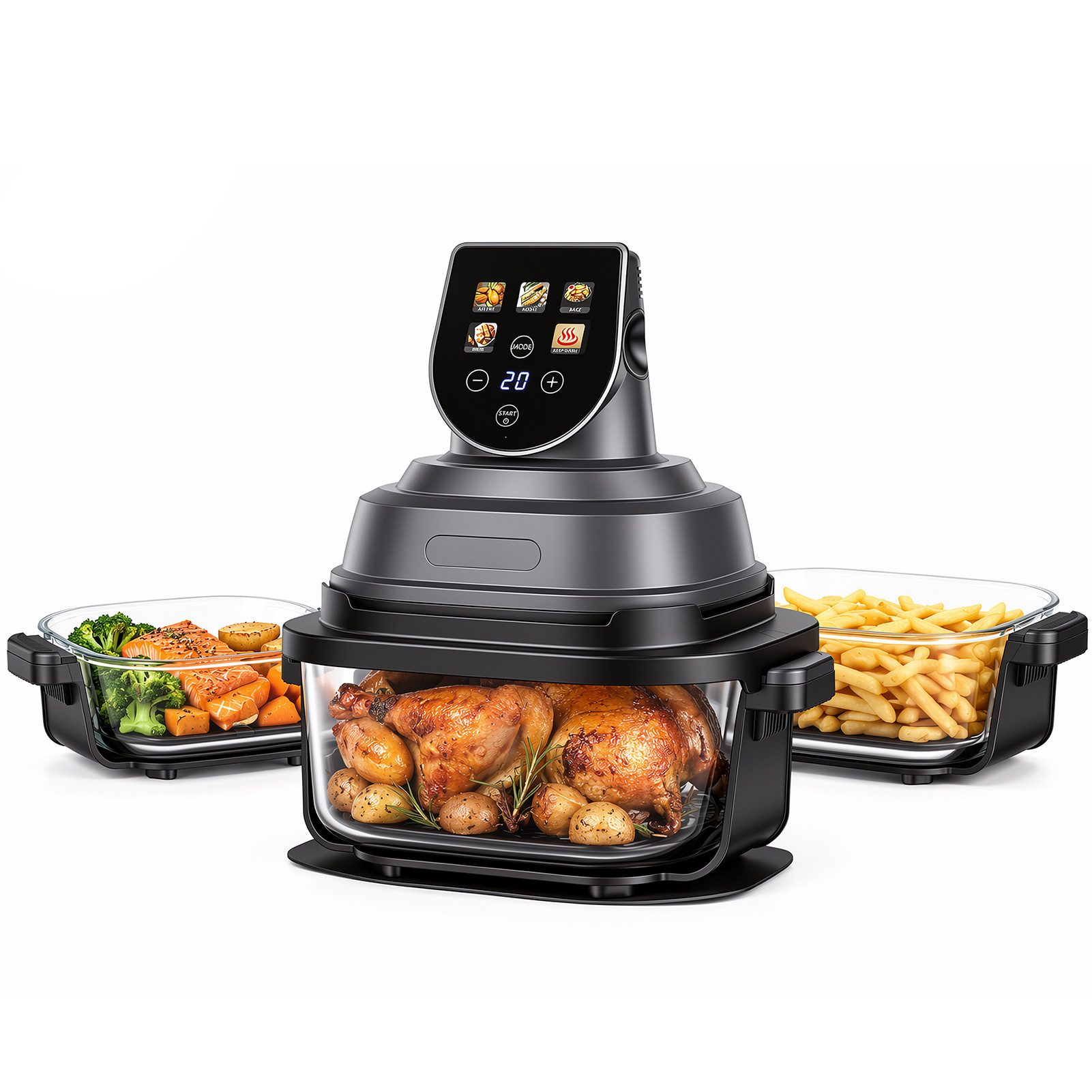 Rutaqian Heißluftfritteuse, 1500 W, 4-Quart- und 1,5-Quart-Glasbehälter für flexible Portionen