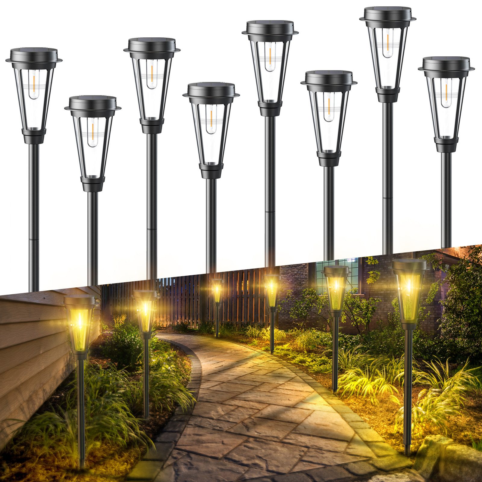 Quntis Gartenleuchte 8pcs Solarleuchte für Außen Garten, Wegbeleuchtung