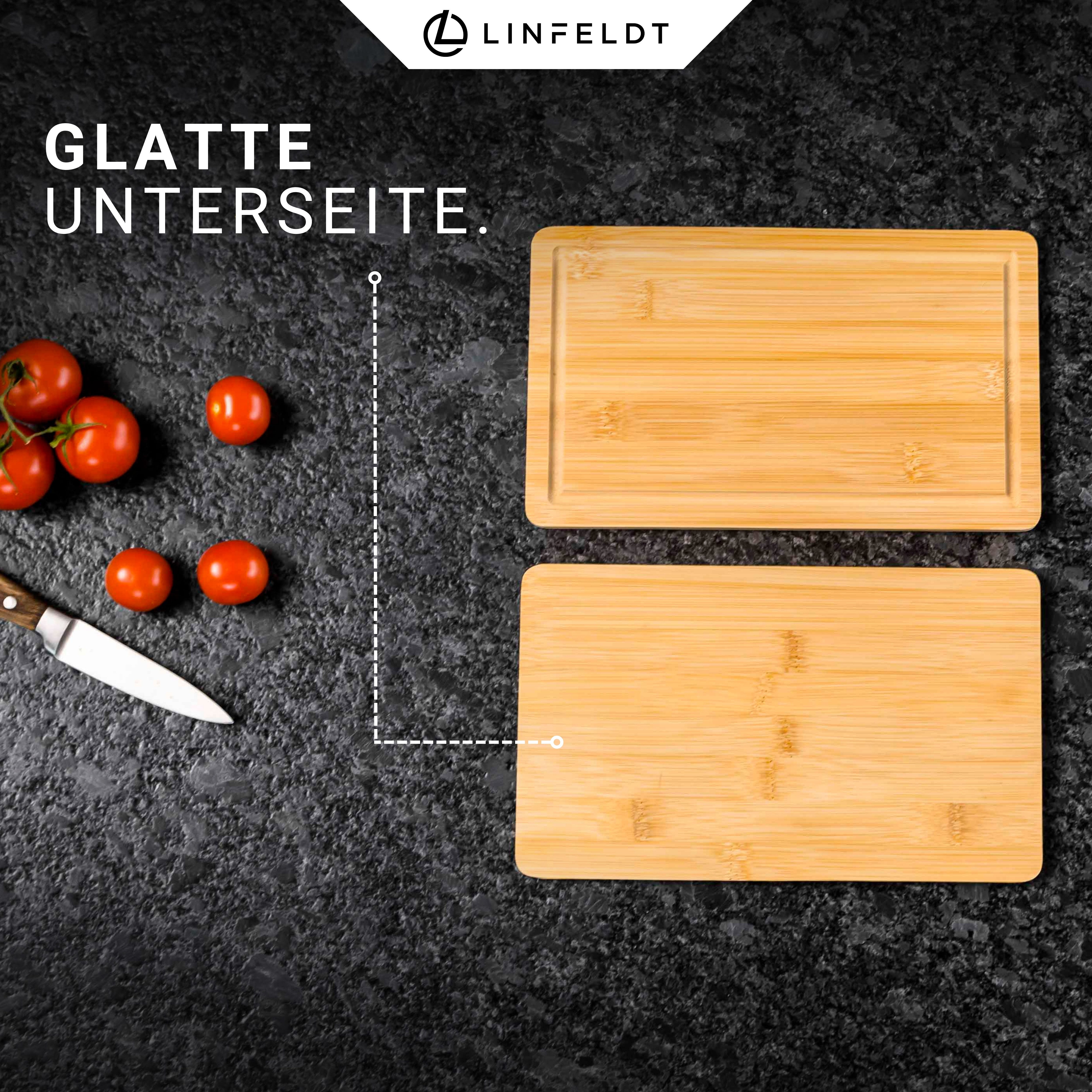 LINFELDT Frühstücksbrett 6er Set aus Bambus mit Saftrille - Rückseite Glatt - 27x16x1cm, (Set, 6-St., 6 Frühstücksbrettchen), mit Saftrille, glatte Unterseite – Bild 4 von 5