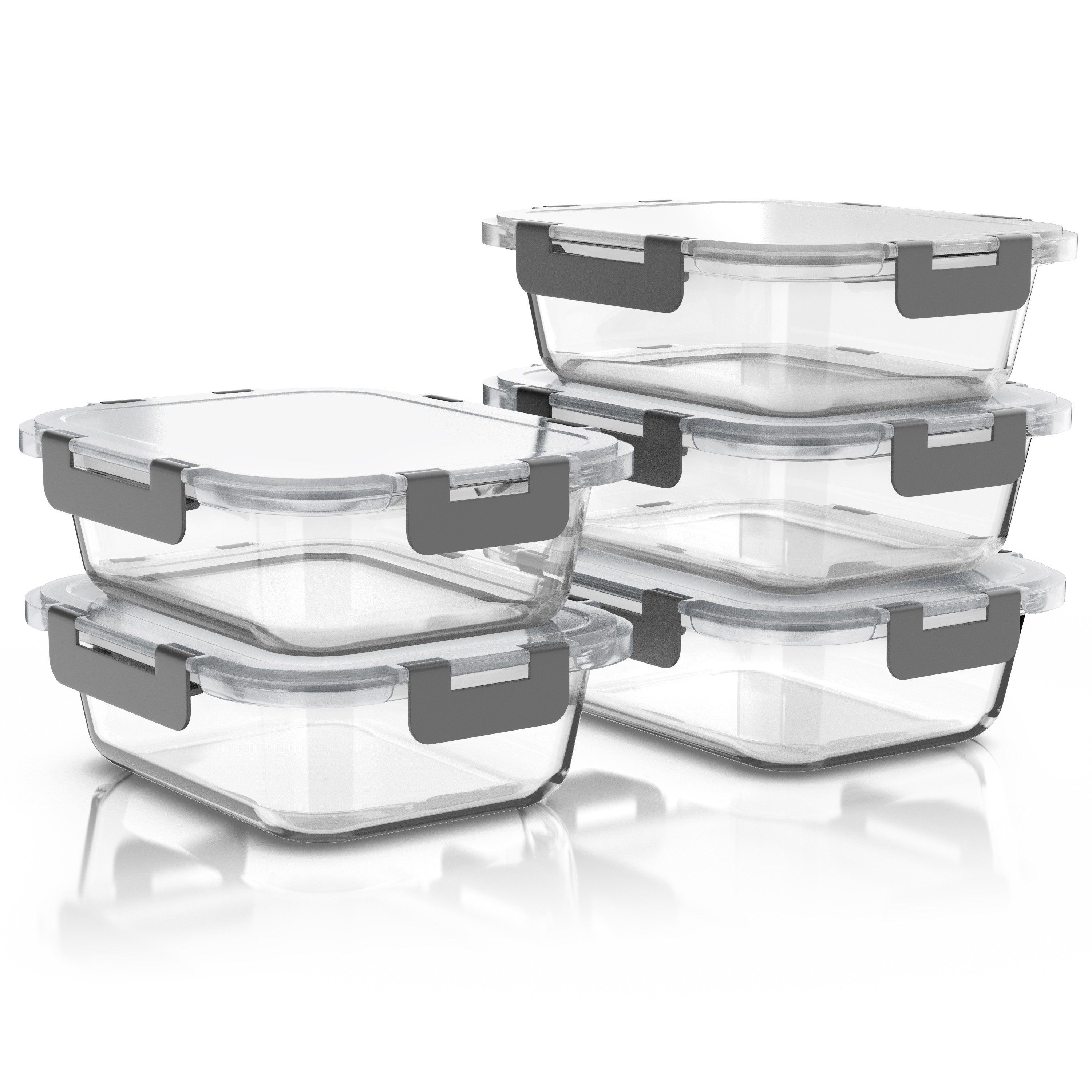 Frischhaltedose mit Deckel 5er Set, Vorratsdosen, Glas-Lunchboxen, auslaufsicher