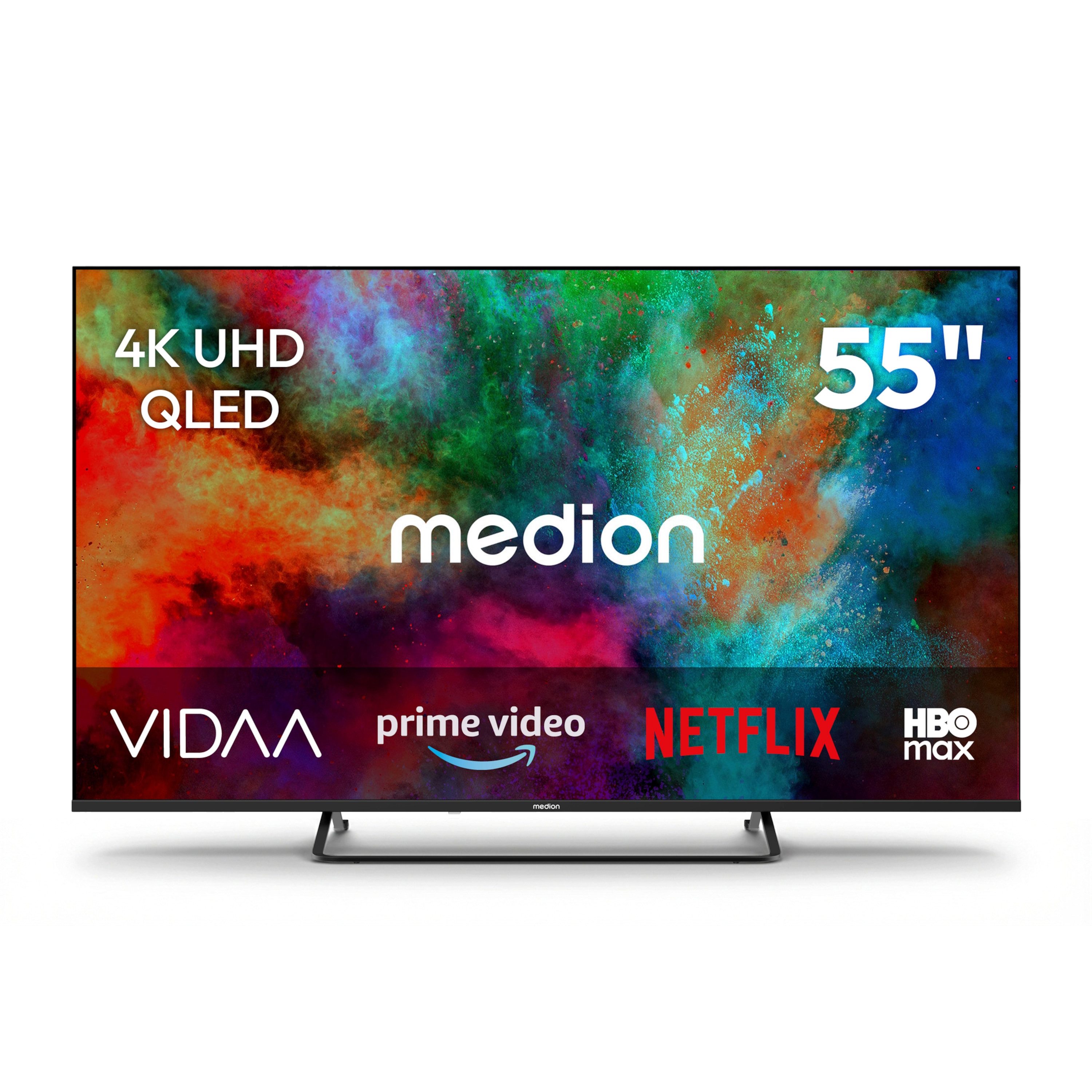 Medion® MD855602 QLED-Fernseher (138.8 cm/55 Zoll, 4K Ultra HD, Smart-TV, Dolby Vision, Dolby Atmos, Netflix, HBO Max, Prime Video, Disney+, WOW)