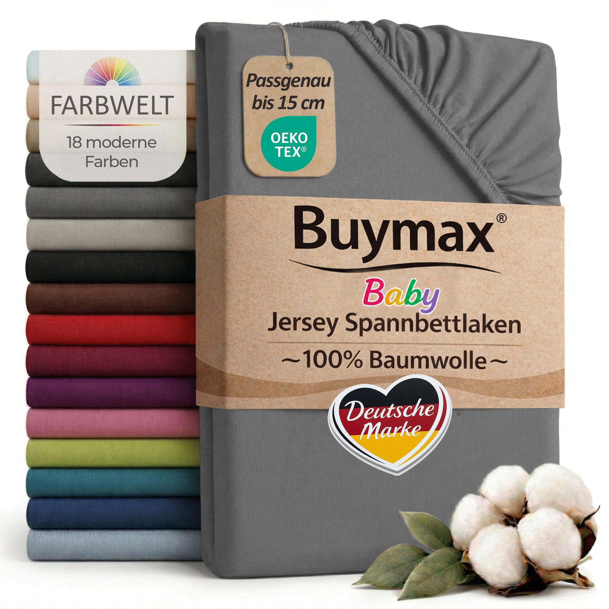 Buymax Spannbettlaken Babybett Kinderbett 60x120cm 70x140cm, Jersey 100% Baumwolle, Gummizug: Rundumgummi, (1 Stück), bis 15 cm Matratzenhöhe, weich, atmungsaktiv, hautfreundlich
