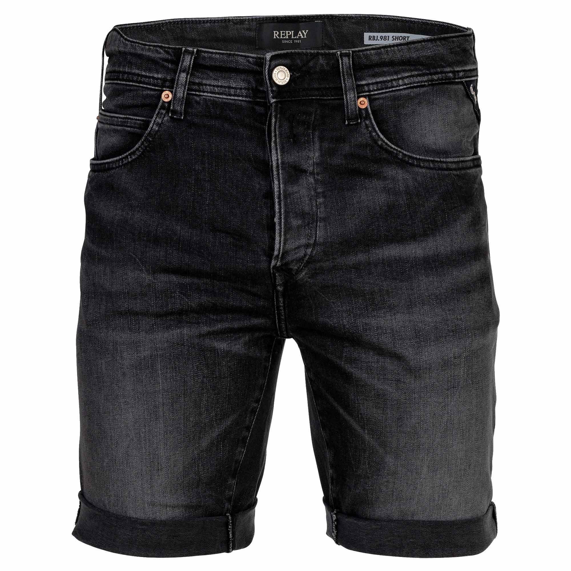 Replay Herren Short RBJ.981 SHORT - Tapered Fit - Blau Schwarz Beige günstig online kaufen