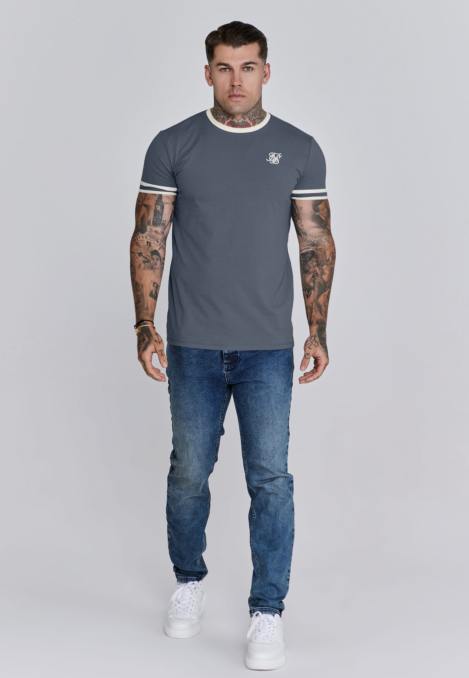 Siksilk T-Shirt SikSilk Herren Grau and Ecru Tournament T-Shirt