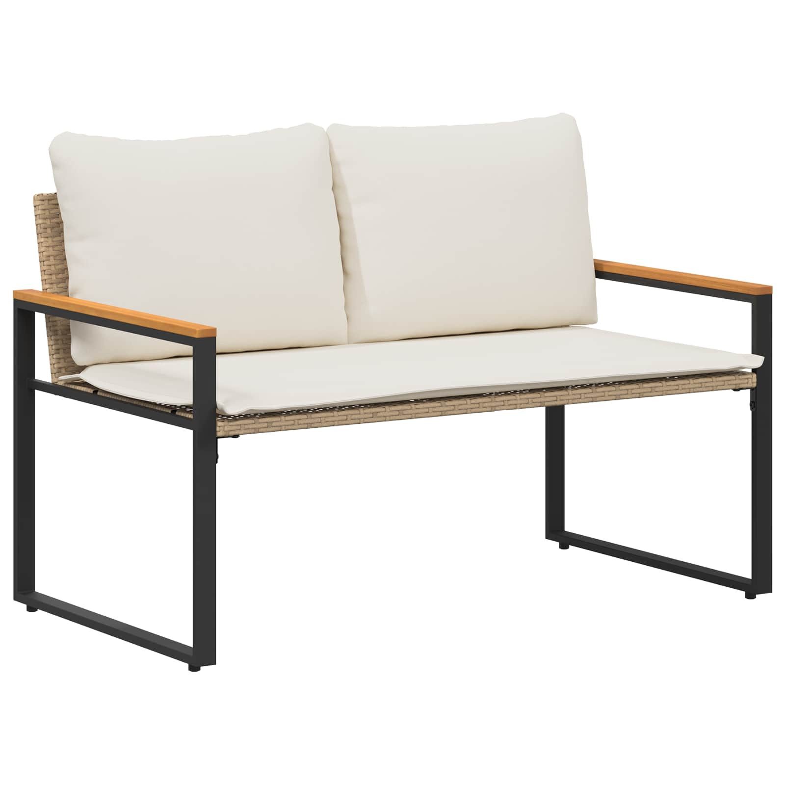 Gartenbank Bank mit Kissen Beige und Cremeweiß 115 x 65 x 72 cm Rattan