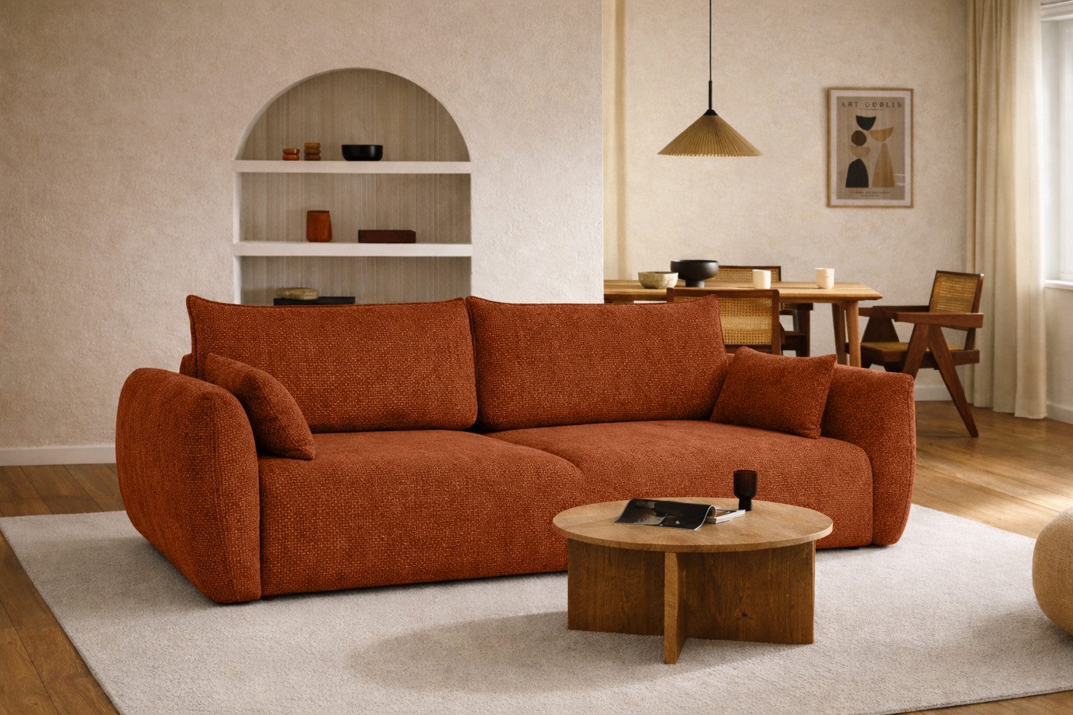 Kaiser Möbel Schlafsofa Sofa mit Schlaffunktion und Bettkasten,Chenille-Stoff FLOW, Zephira, Schlafsofa, Integrierter Bettkasten aus weißer Möbelplatte