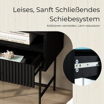 SeedWave Nachttisch Schwarz mit Schubladen, Minimalismus Nachtschrank, Nachtkommode, 48x30x60 cm,Gerilltes Design,Silence-Soft-Close-Schiebesystem