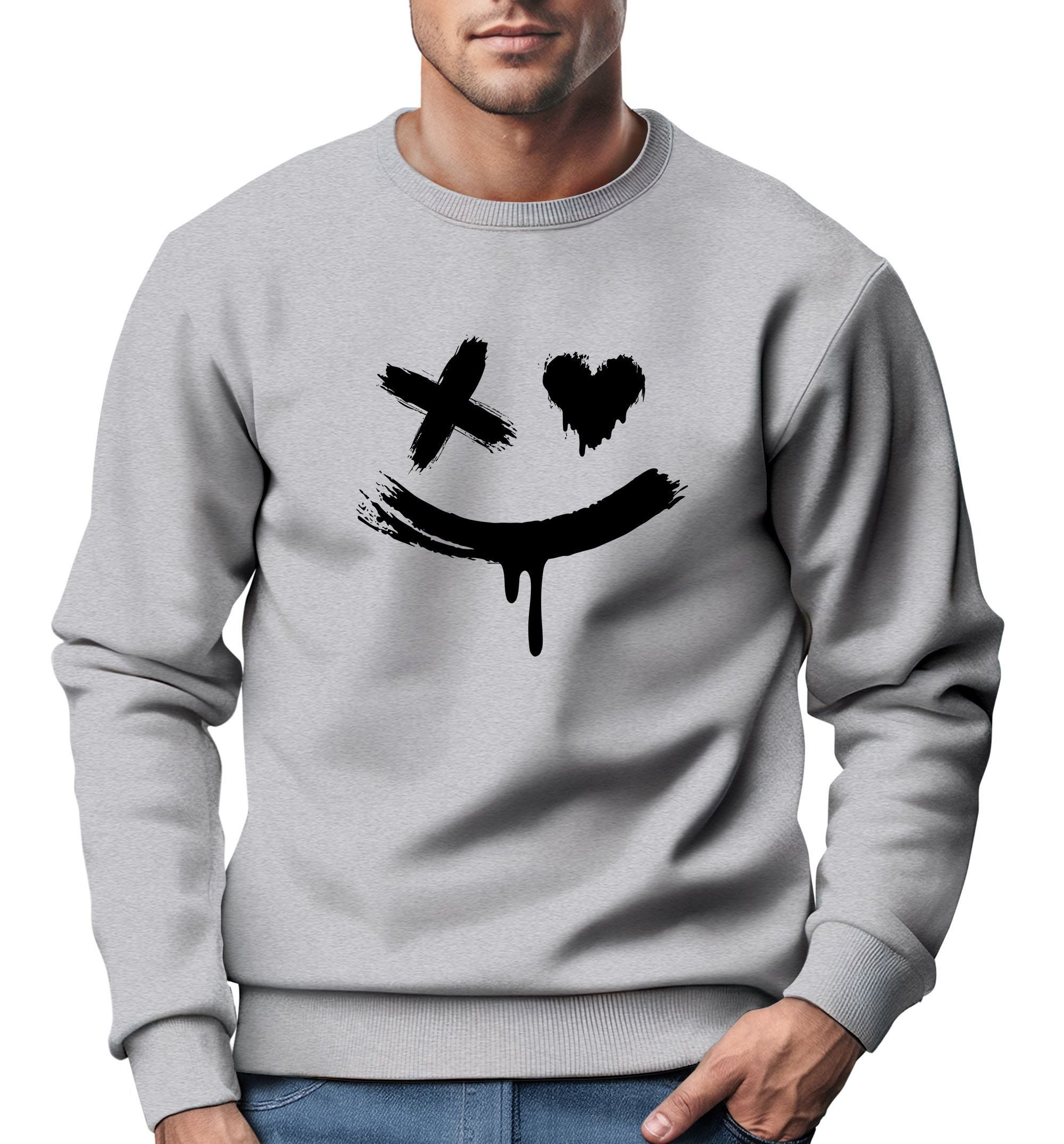 Sweatshirt Sweatshirt Herren mit Aufdruck Motiv Smile Print Rundhals-Pullover