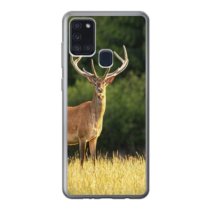 MuchoWow Handyhülle Hirsch - Geweih - Gras - Natur - Tiere - Grün Handyhülle Samsung Galaxy A21s Smartphone-Bumper Print Handy