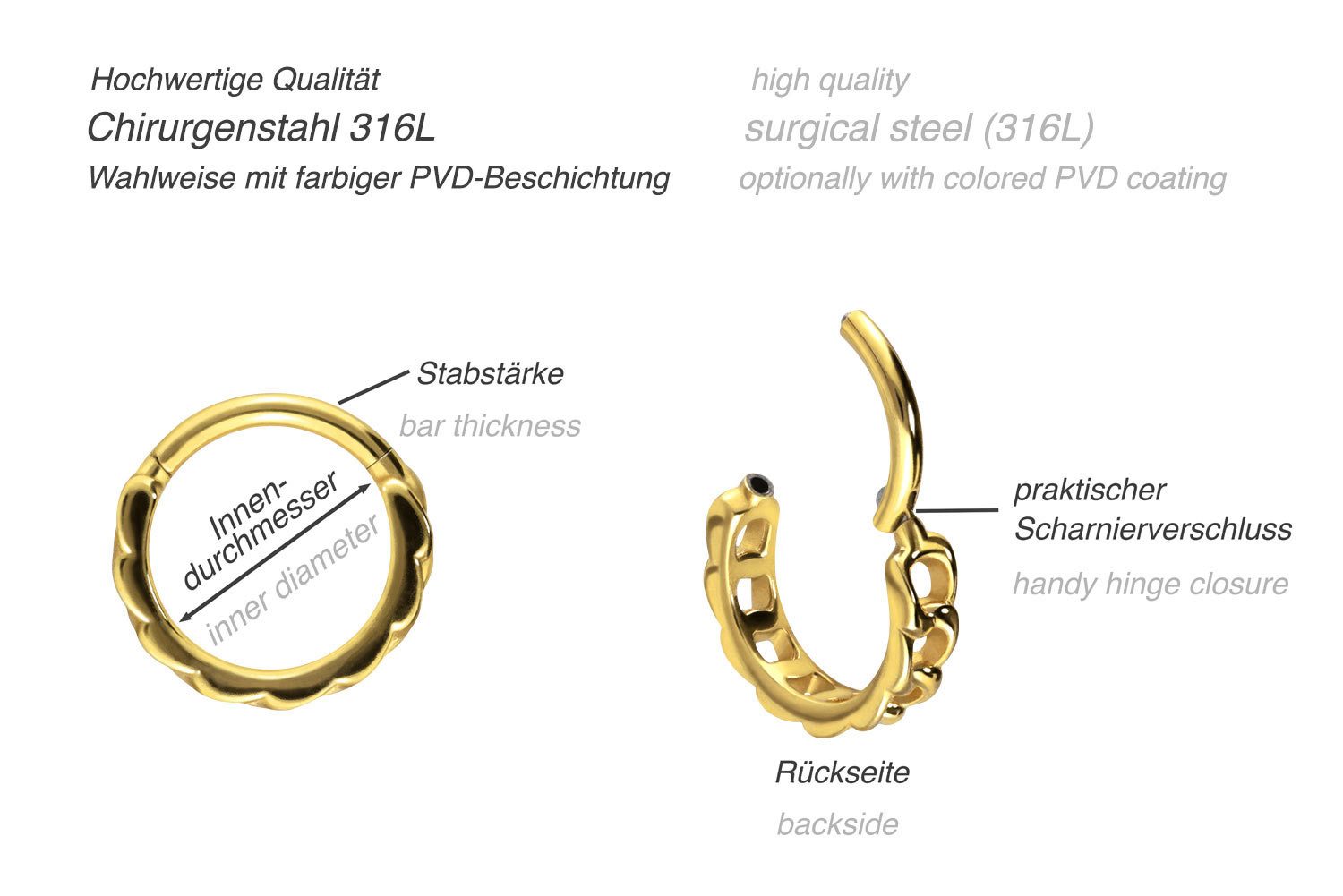 PIERCINGLINE Nasenpiercing Chirurgenstahl Segmentring Clicker PANZERKETTEN-DESIGN Ohrpiercing (Clicker, 1-tlg), Ohrpiercing für Conch, Helix, Tragus, Daith, Lobe