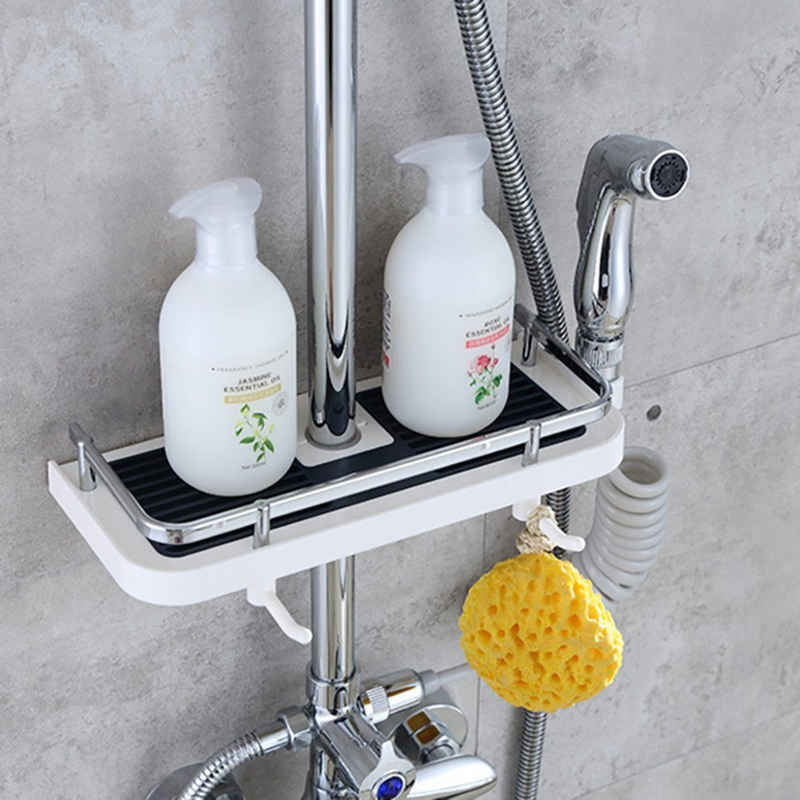 SOTOR Duschregal Duschregal ohne Bohren Badregal Eckregal Duschablage Dusche mit Haken, Geeignet für Brausestangen mit einem Durchmesser von 22-24mm.