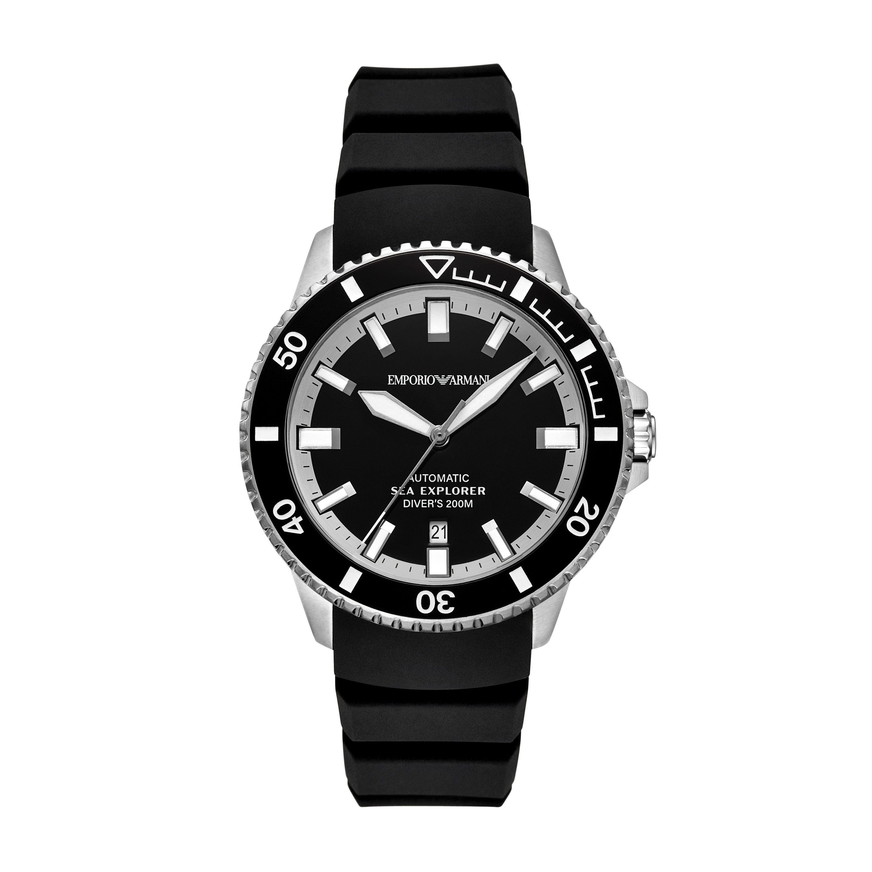 Emporio Armani Automatikuhr AR60086, Armbanduhr, Herrenuhr, Mechanische Uhr, Silikonarmband, analog, Tag
