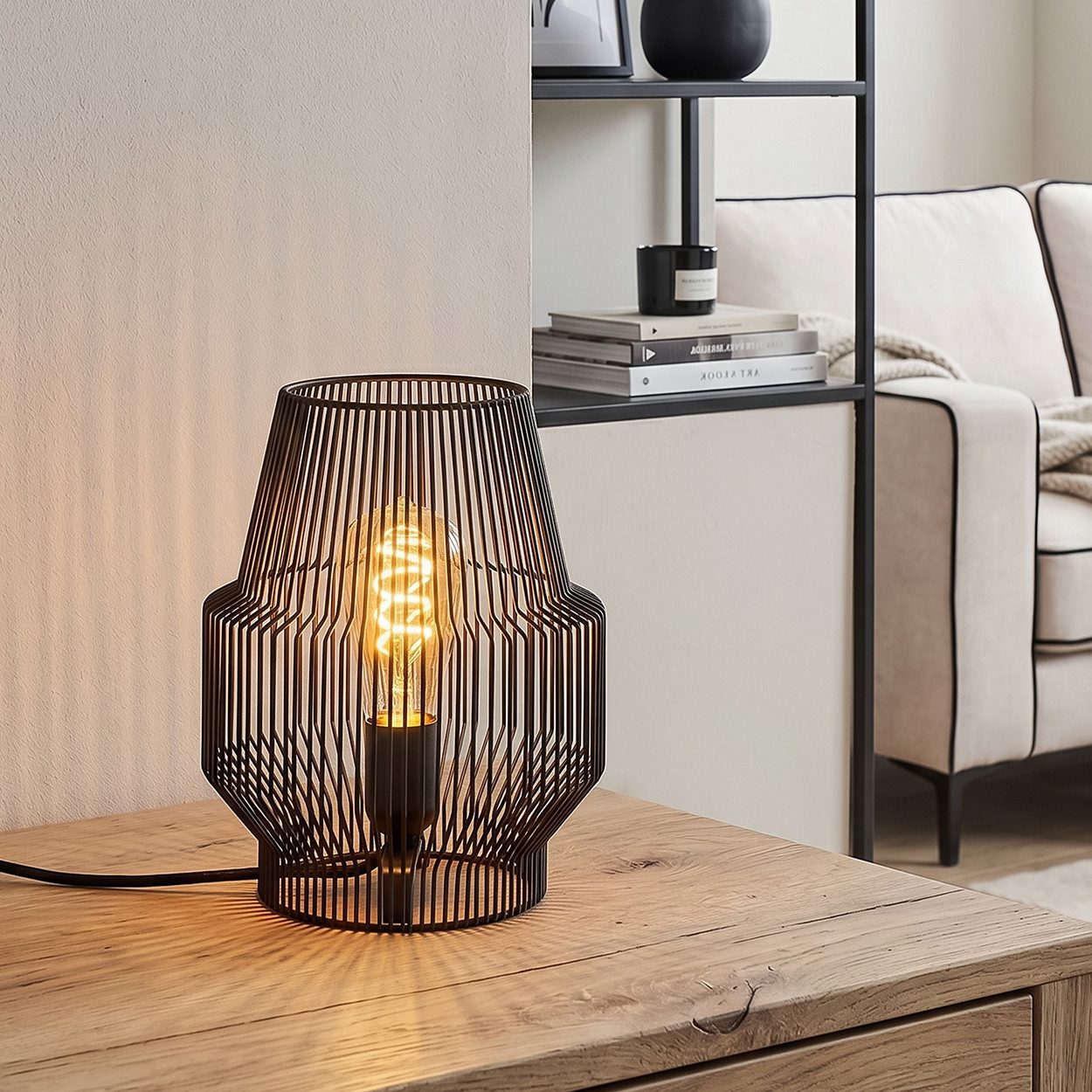 hofstein Tischleuchte moderne Tischlampe aus Metall in Schwarz, ohne Leuchtmittel, Nachttischlampe An-/Ausschalter, Lichteffekt, 1xE27, ohne Leuchtmittel