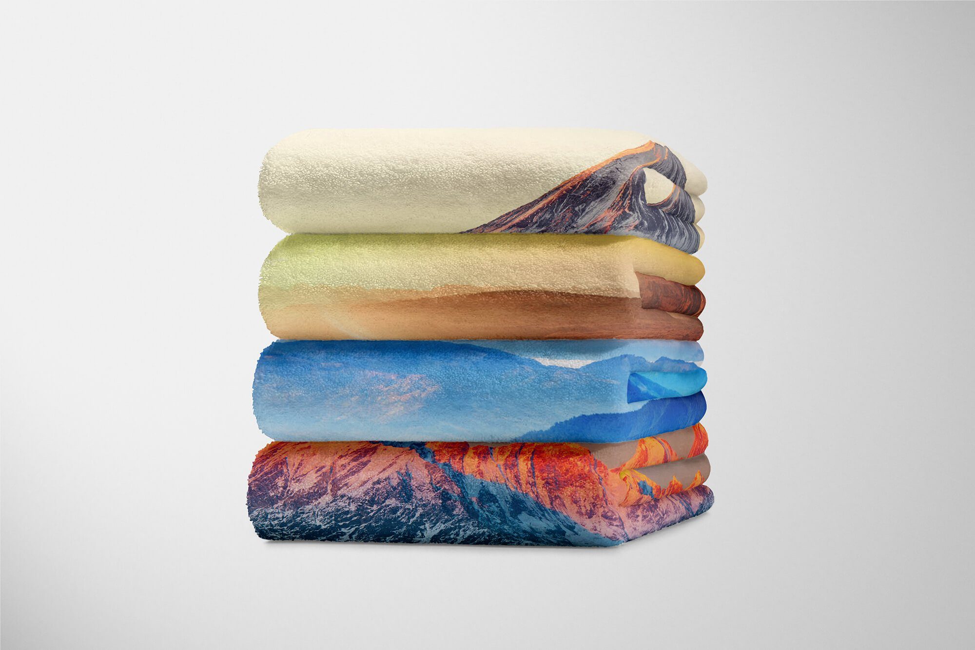 Sinus Art Handtücher Fotomotiv mit Ha, Bergkette Saunatuch Sonnenuntergang (1-St), Strandhandtuch Handtuch Handtuch Kuscheldecke Baumwolle-Polyester-Mix