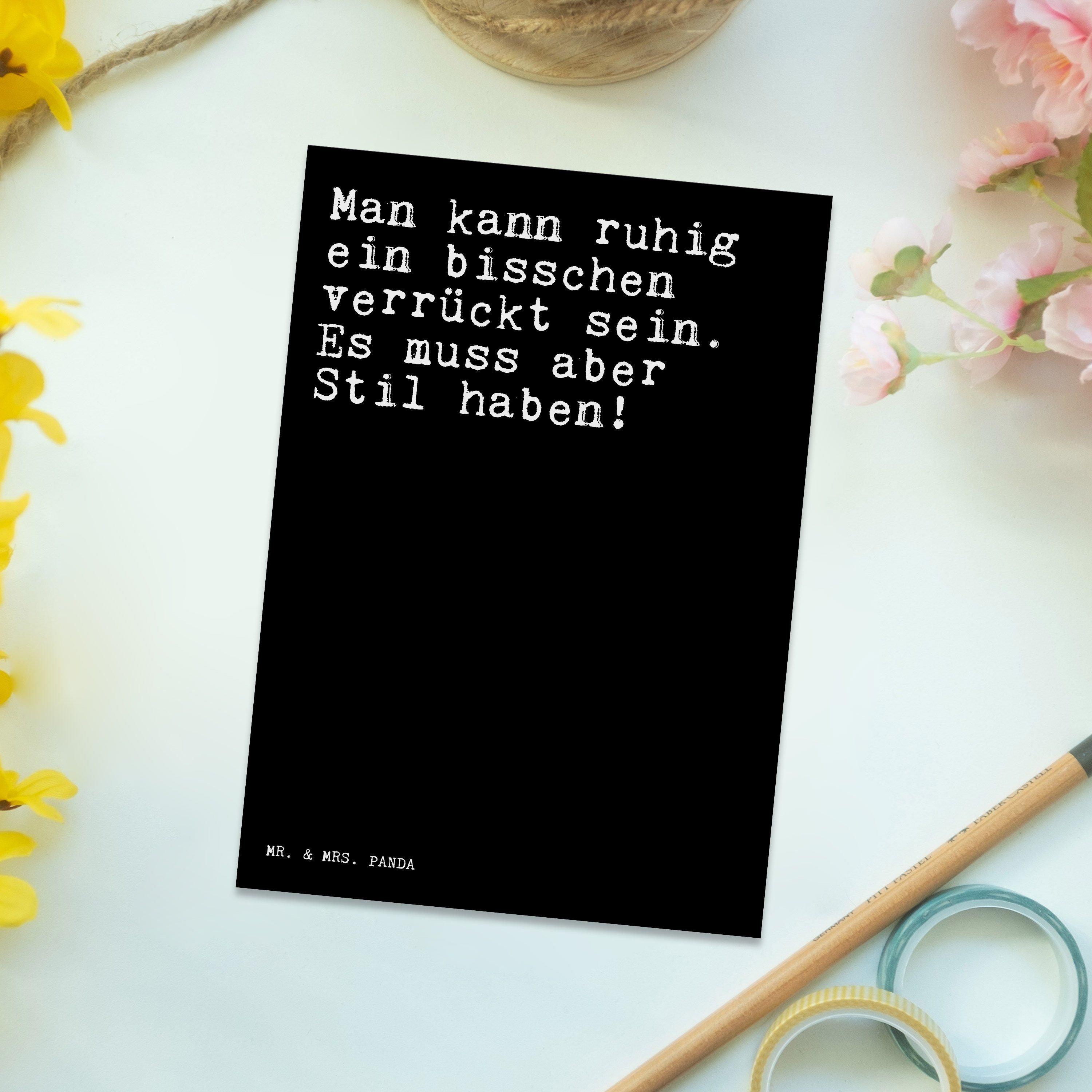 Mr. & Panda - ruhig Man ein... Spruch, Schwarz Postkarte - Mrs. Geschenk, Spinne, lu kann Karte