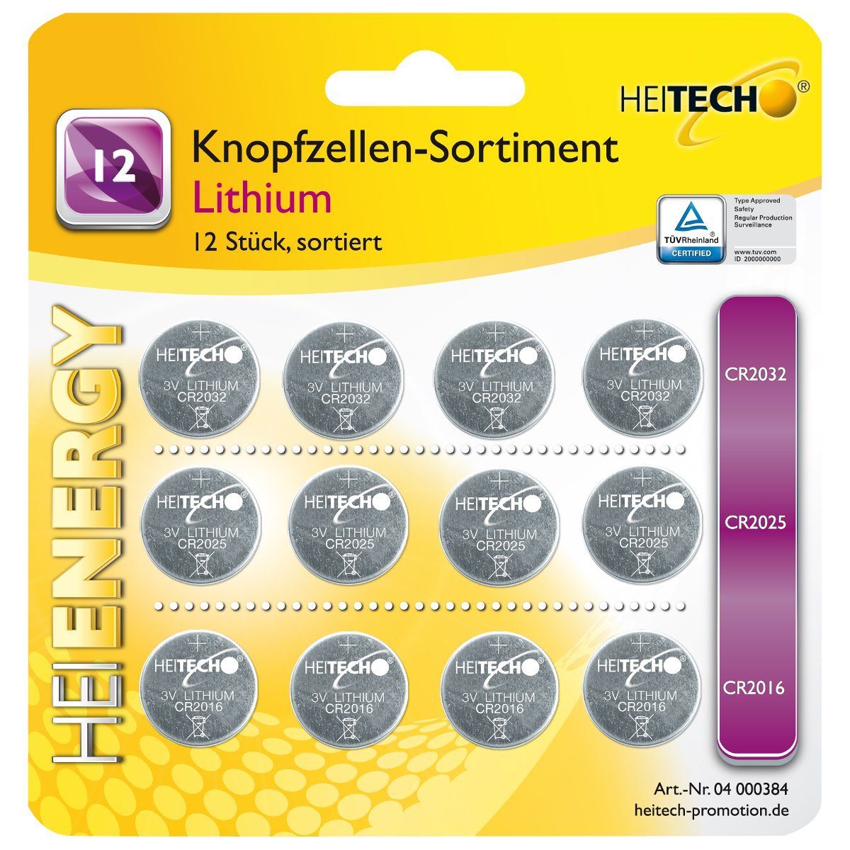 HEITECH Lithium Knopfzellen-Sortiment 12 tlg. Knopfzelle