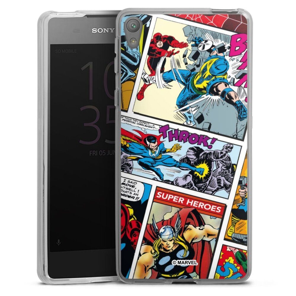 DeinDesign Handyhülle Marvel Retro Comic Blue, Sony Xperia E5 Silikon Hülle Bumper Case Handy Schutzhülle