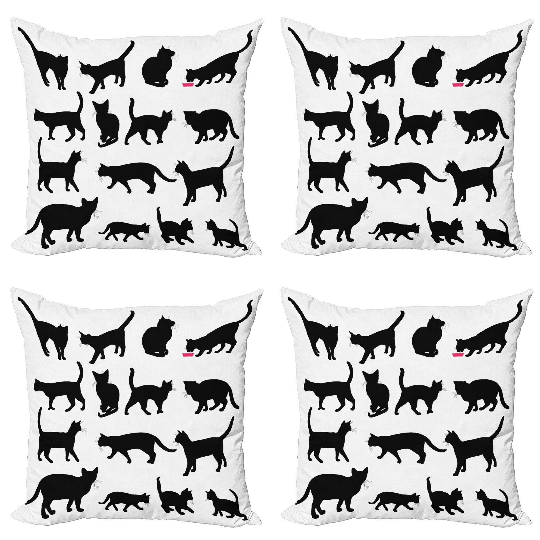 Kissenbezüge Modern Accent Doppelseitiger Digitaldruck, Abakuhaus (4 Stück), Katze Schwarz Kätzchen Haustiere Paws | Kissenbezüge