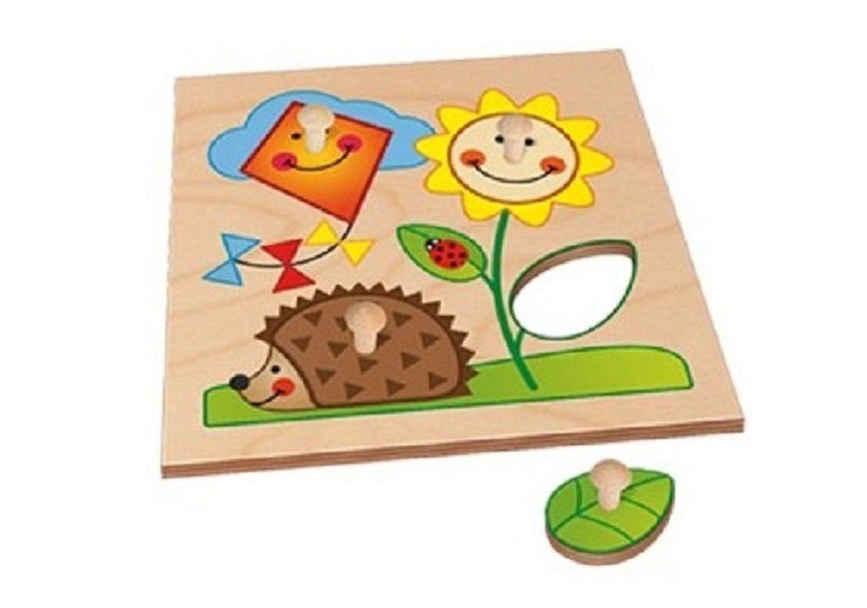 Nemmer Lernspielzeug Nemmer Lernspiel - Legespiel aus Holz - Blumenwiese 17,5 cm x 17,5 cm, Holzspielzeug Sonne Igel