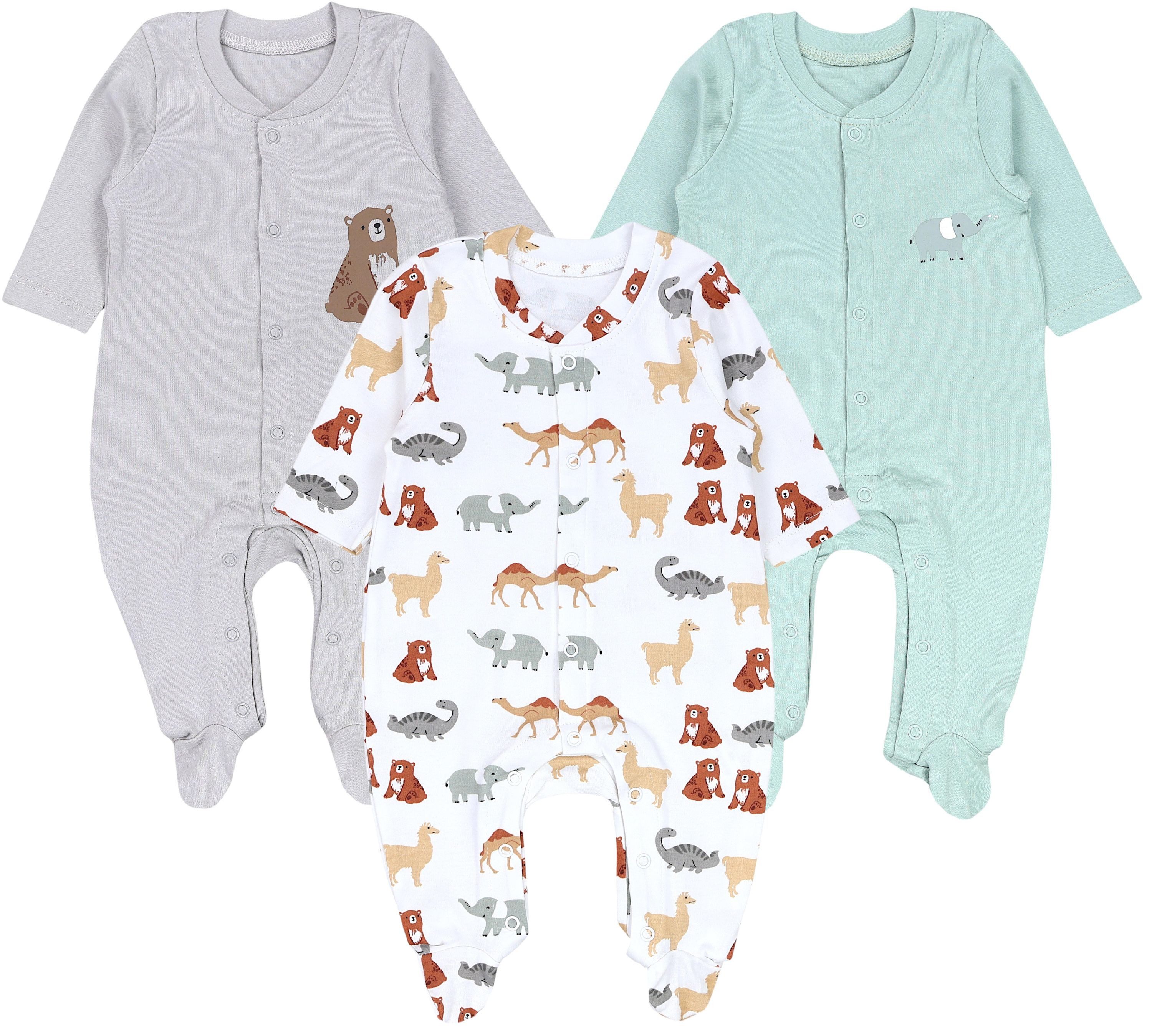 TupTam Schlafoverall Baby Jungen Schlafstrampler Langarm Schlafanzug mit Fuß 3er Pack