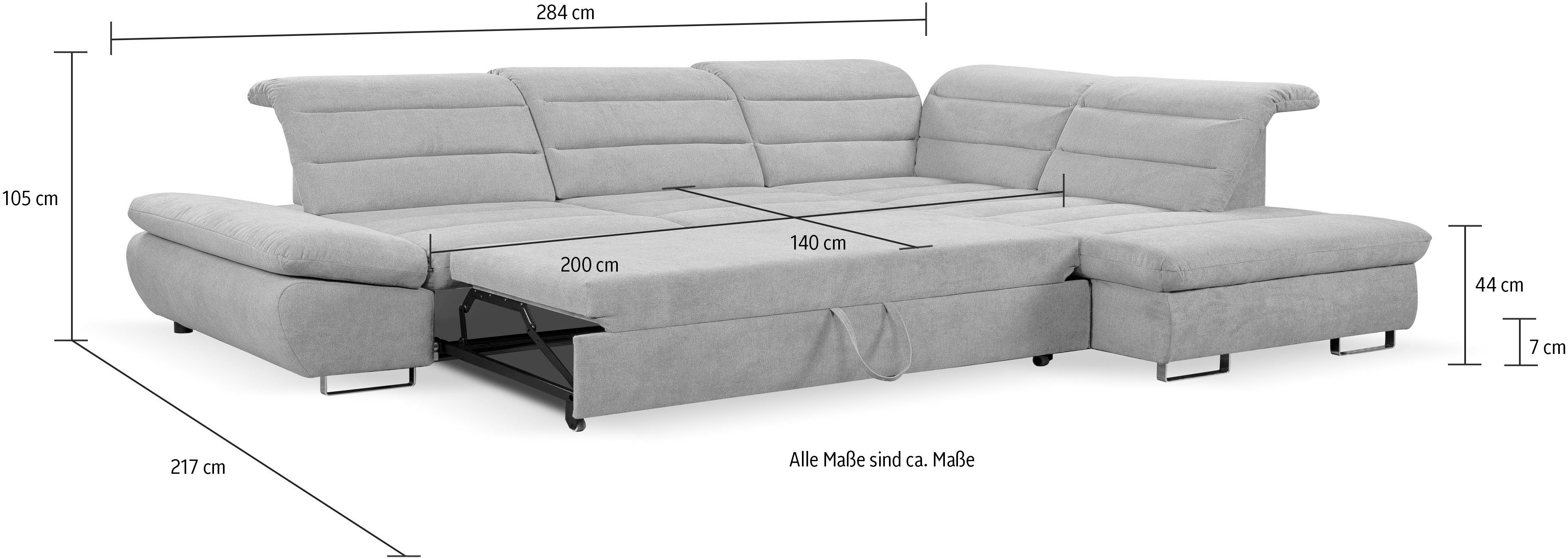 WERK2 Ecksofa Roma, Sitztiefenverstellung, mit Kopfteile Schlaffunktion, Sofa verstellbare