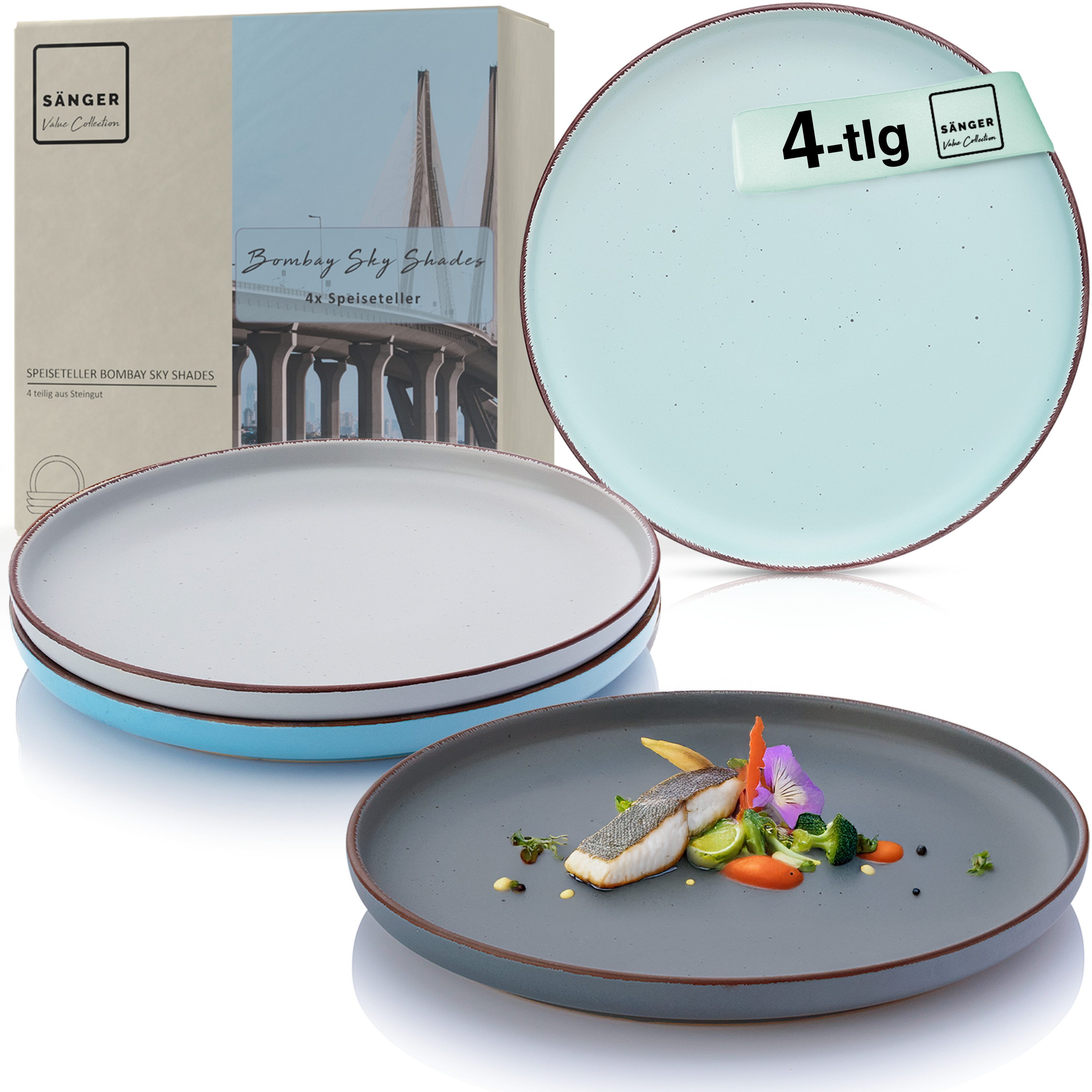SÄNGER Teller Bombay, (4 St), Bombay Sky Shades, 4x Speiseteller, Steingut, VALUE COLLECTION