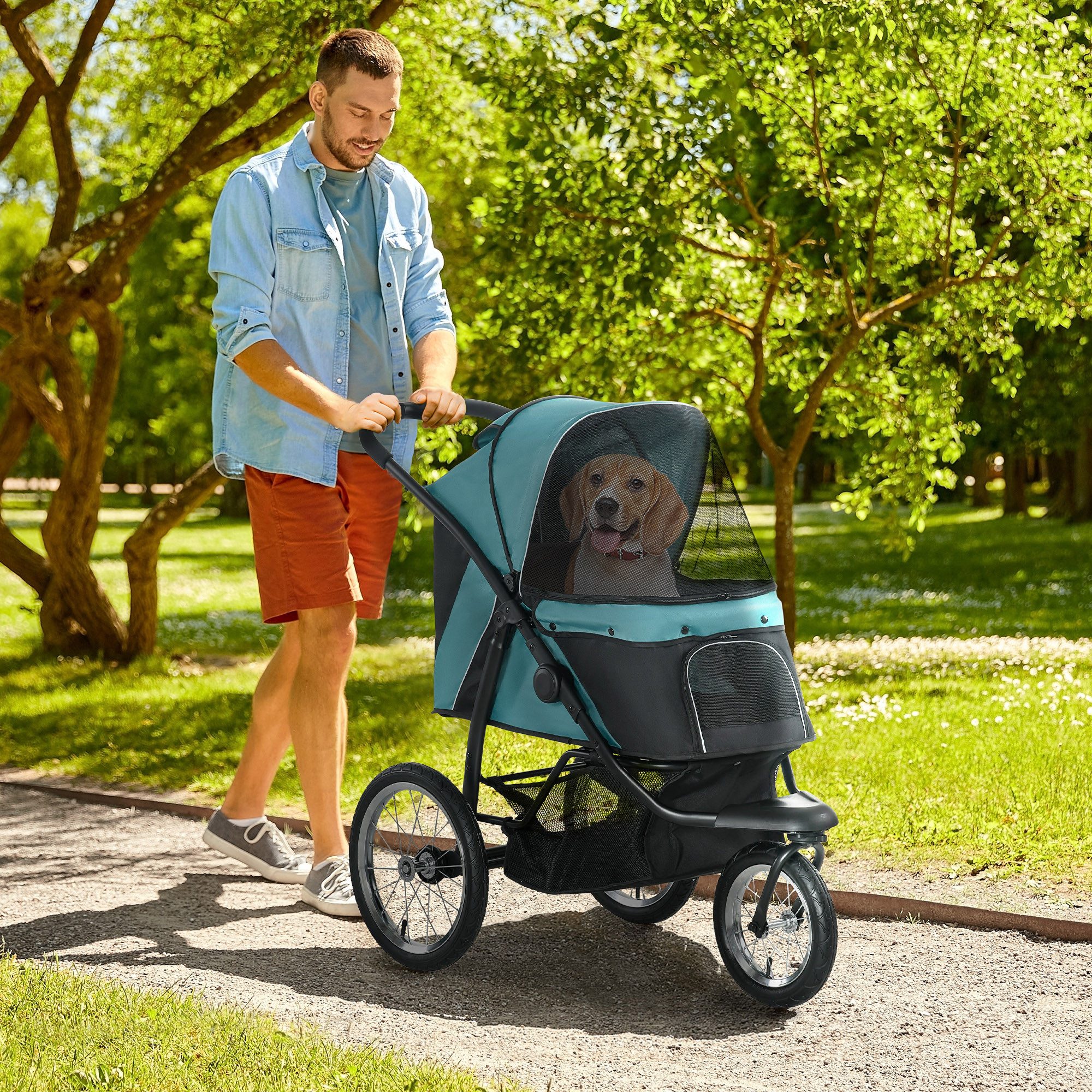 PawHut Hundebuggy Katzenwagen mit geländegängige Gummiräder Kissen Buggy, (Hundewagen, 1-tlg), für Hunde & Katzen bis 20 kg, Dunkelgrün