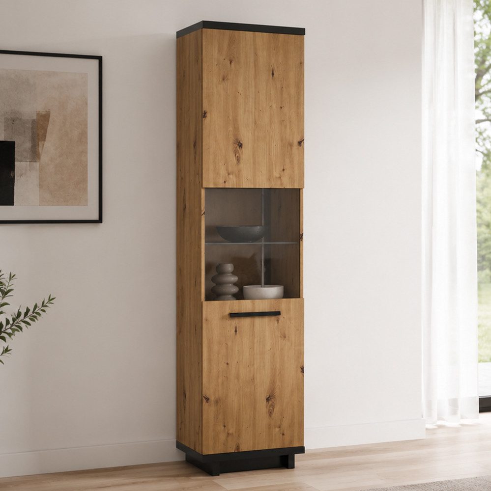 Lomadox Vitrine ISOLA-132 50,5 cm breit, in Eiche und schwarz