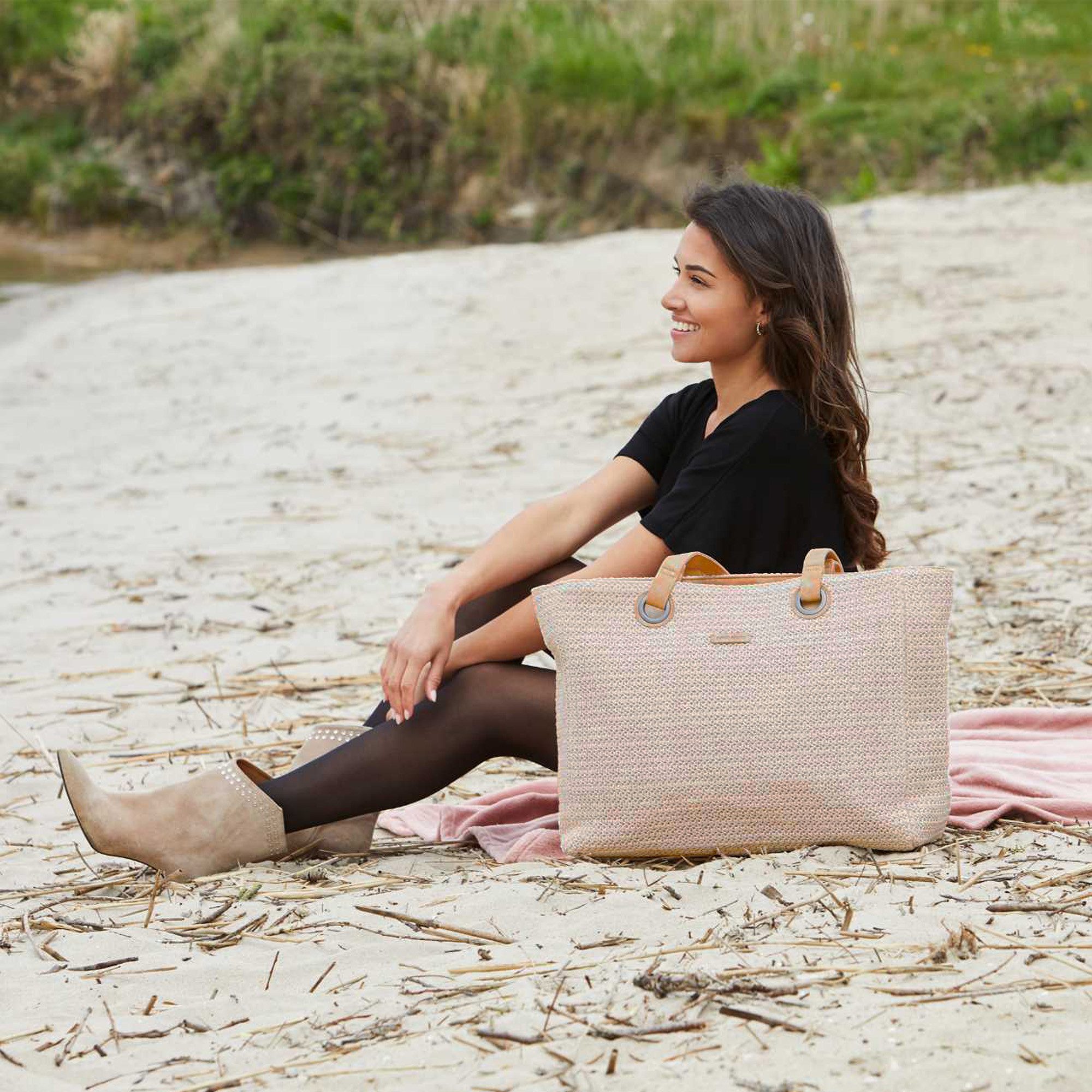 Enrico Benetti Strandtasche Badetasche mit Reißverschluss Damen Herren – Shopper groß (Shopper, groß), in schöner Bastoptik